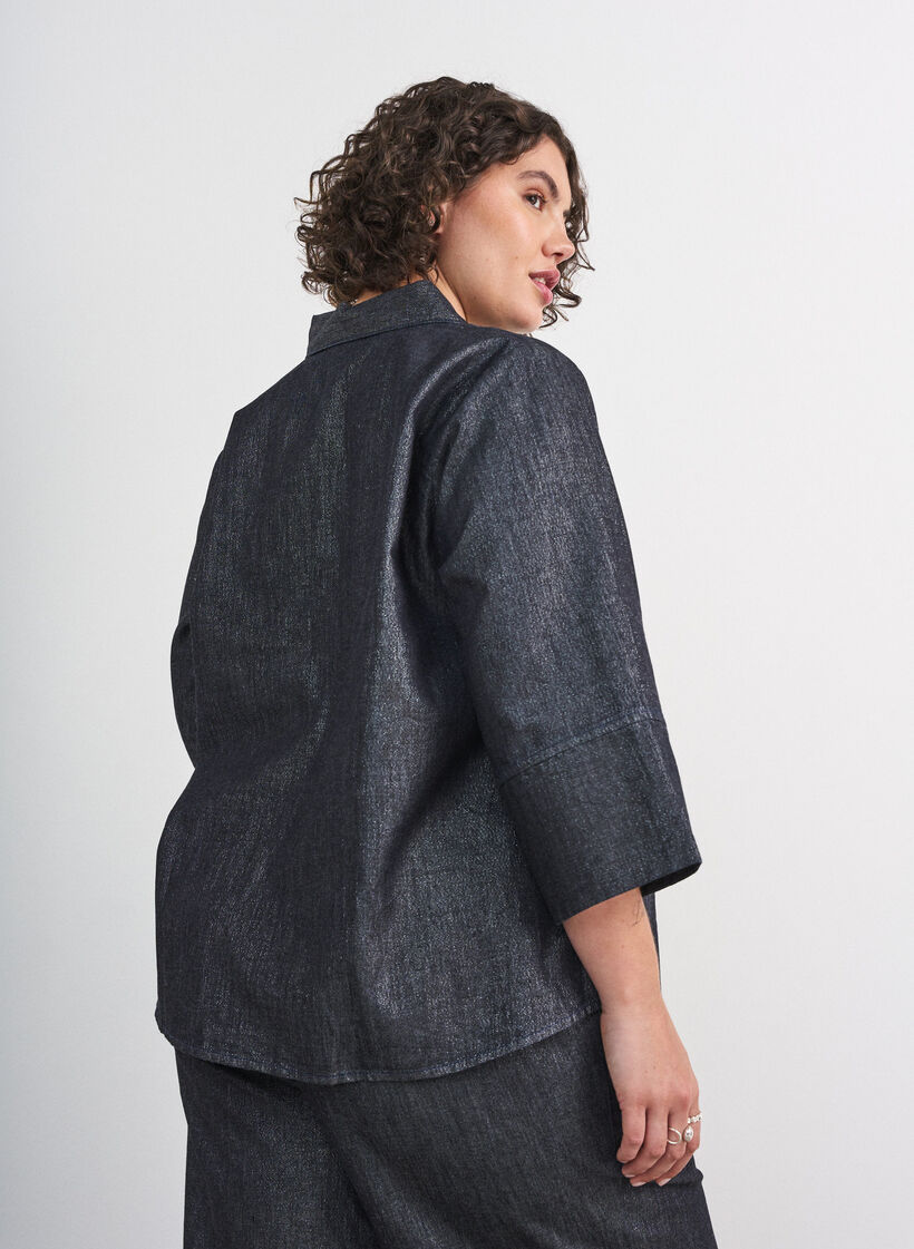 Denimbluse mit Glitzerfaden und 3/4-&Auml;rmeln, Grau, Model image number 2