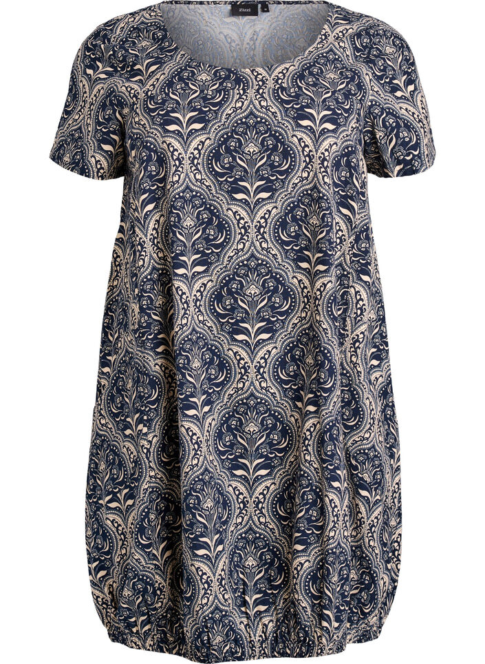 Robe en coton à manches courtes avec imprimé, Bleu, Packshot image number 0