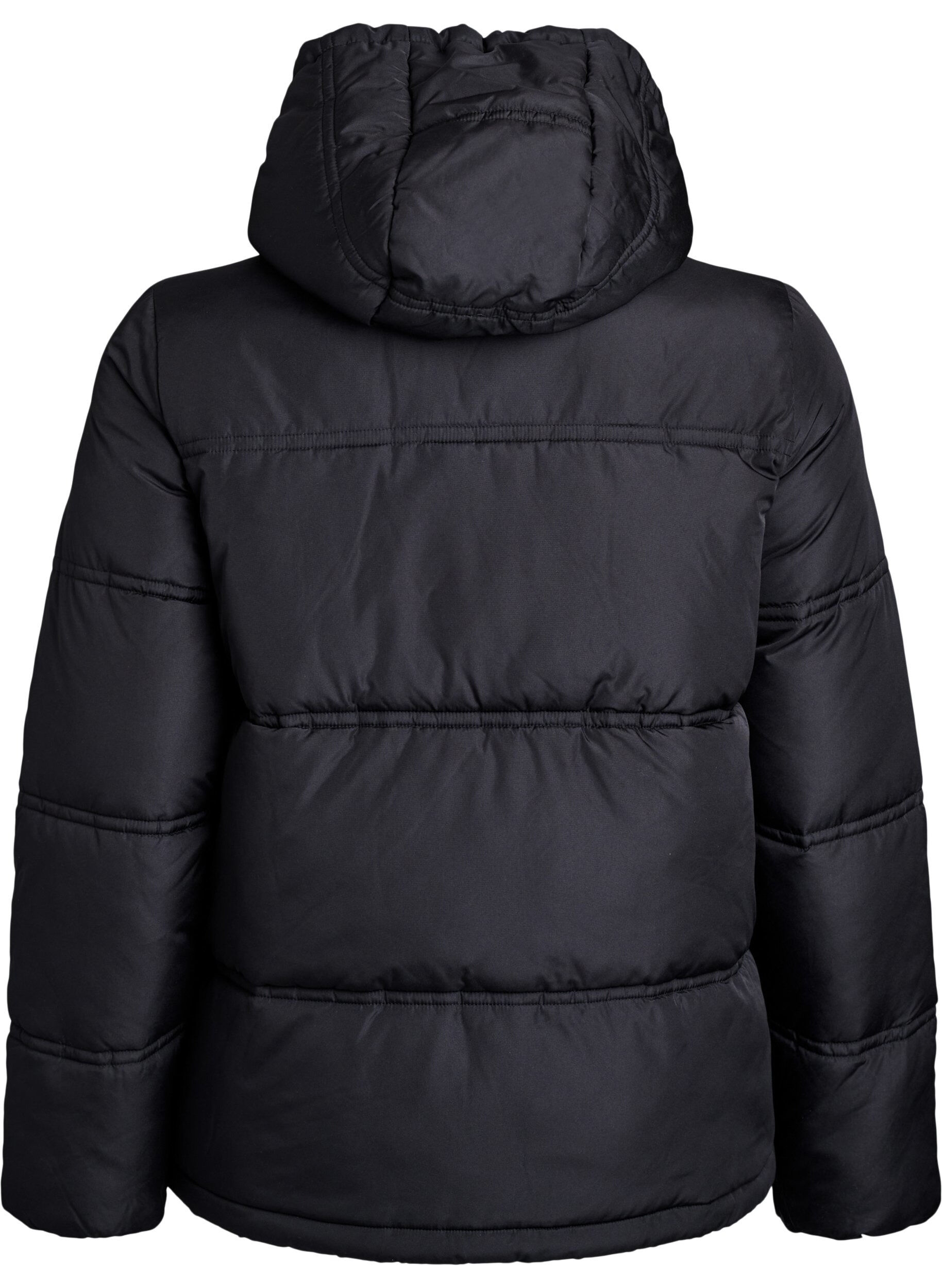 Zizzi Kurze Steppjacke mit Kapuze und Zwei-Wege-Rei&szlig;verschluss, Schwarz, Packshot image number 1