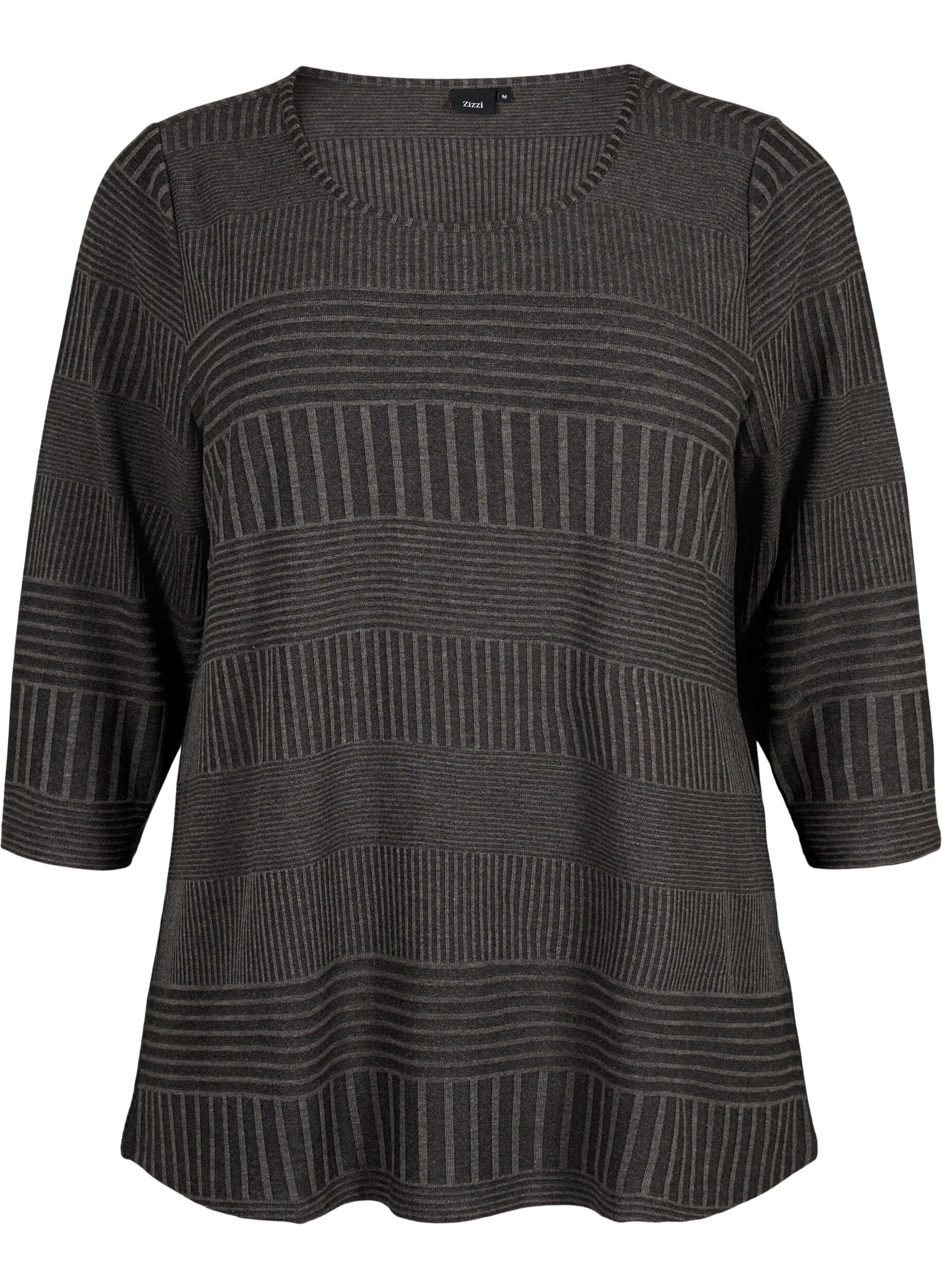 Zizzi Blouse avec manches 3/4 et motif ray&eacute;, Dark Grey Melange, Packshot image number 0