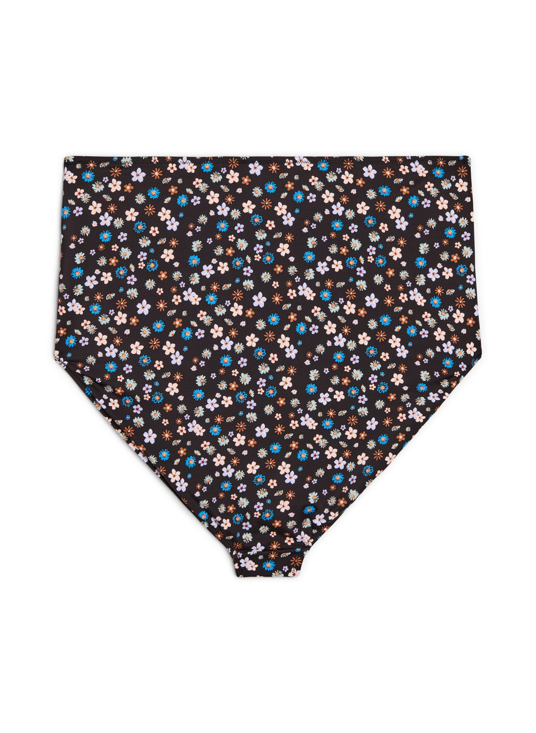 Zizzi Culotte de bikini taille tr&egrave;s haute &agrave; imprim&eacute; floral, Marron, Packshot image number 1