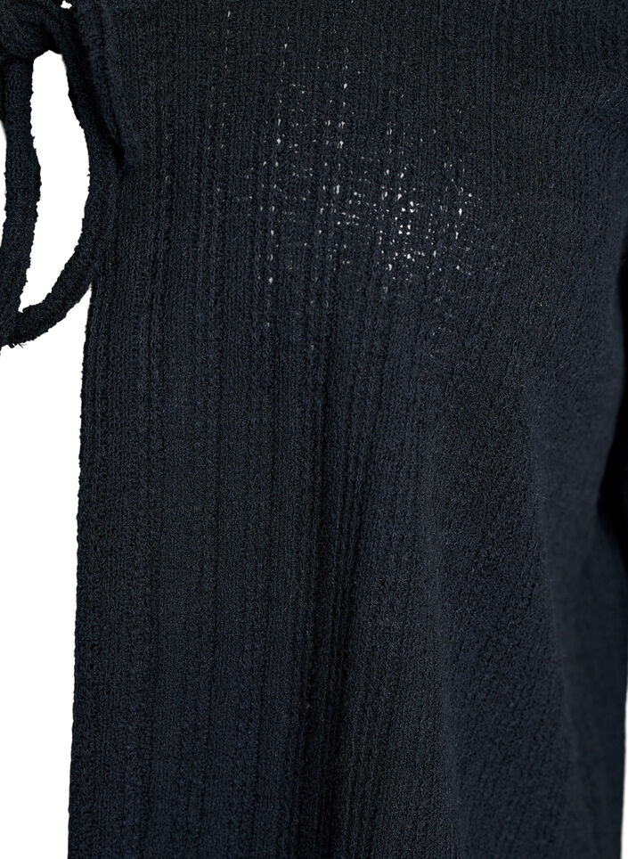 Strickjacke aus Jersey mit Struktur und Bindedetail vorne, Schwarz, Packshot image number 2