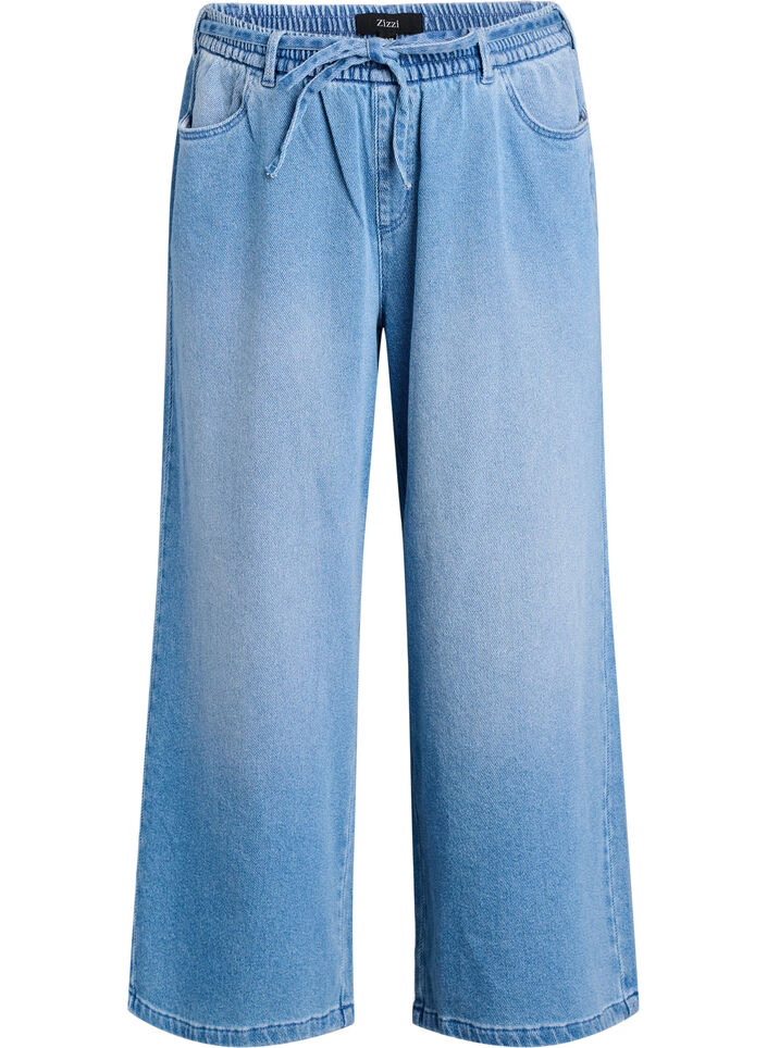Jeans mit lockerer Passform, elastischem Bund und Tunnelzug, Blau, Packshot image number 0