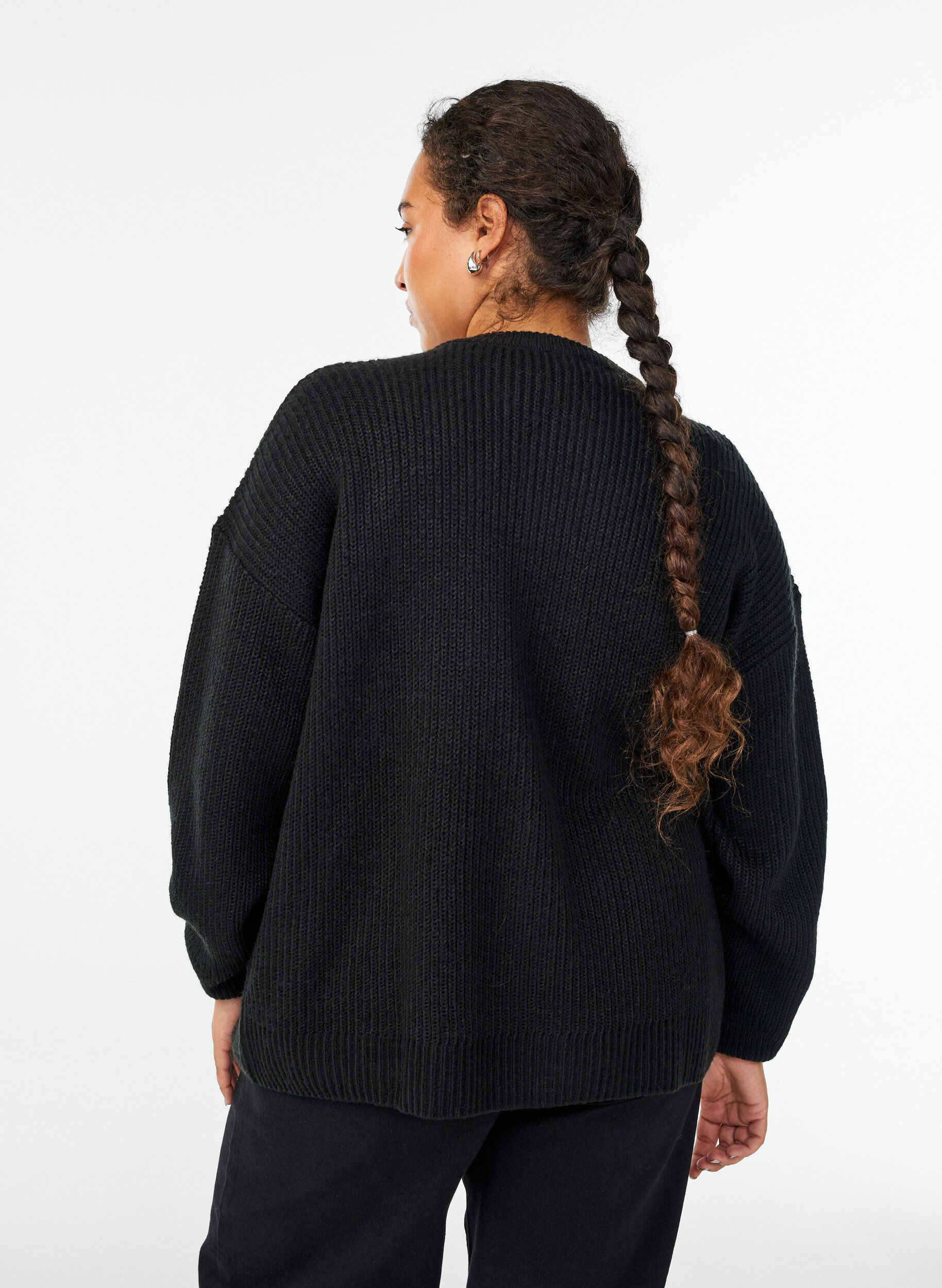 Zizzi FLASH - Strickjacke mit Rei&szlig;verschluss, Schwarz, Model image number 2