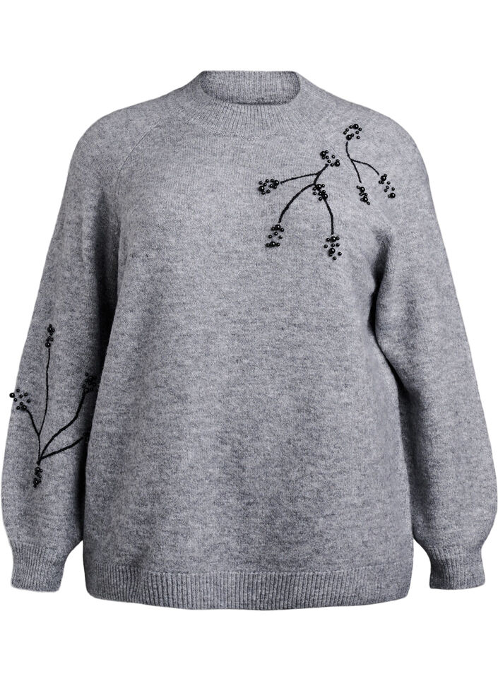 Pull brod&eacute; de perles, Gris, Packshot image number 0