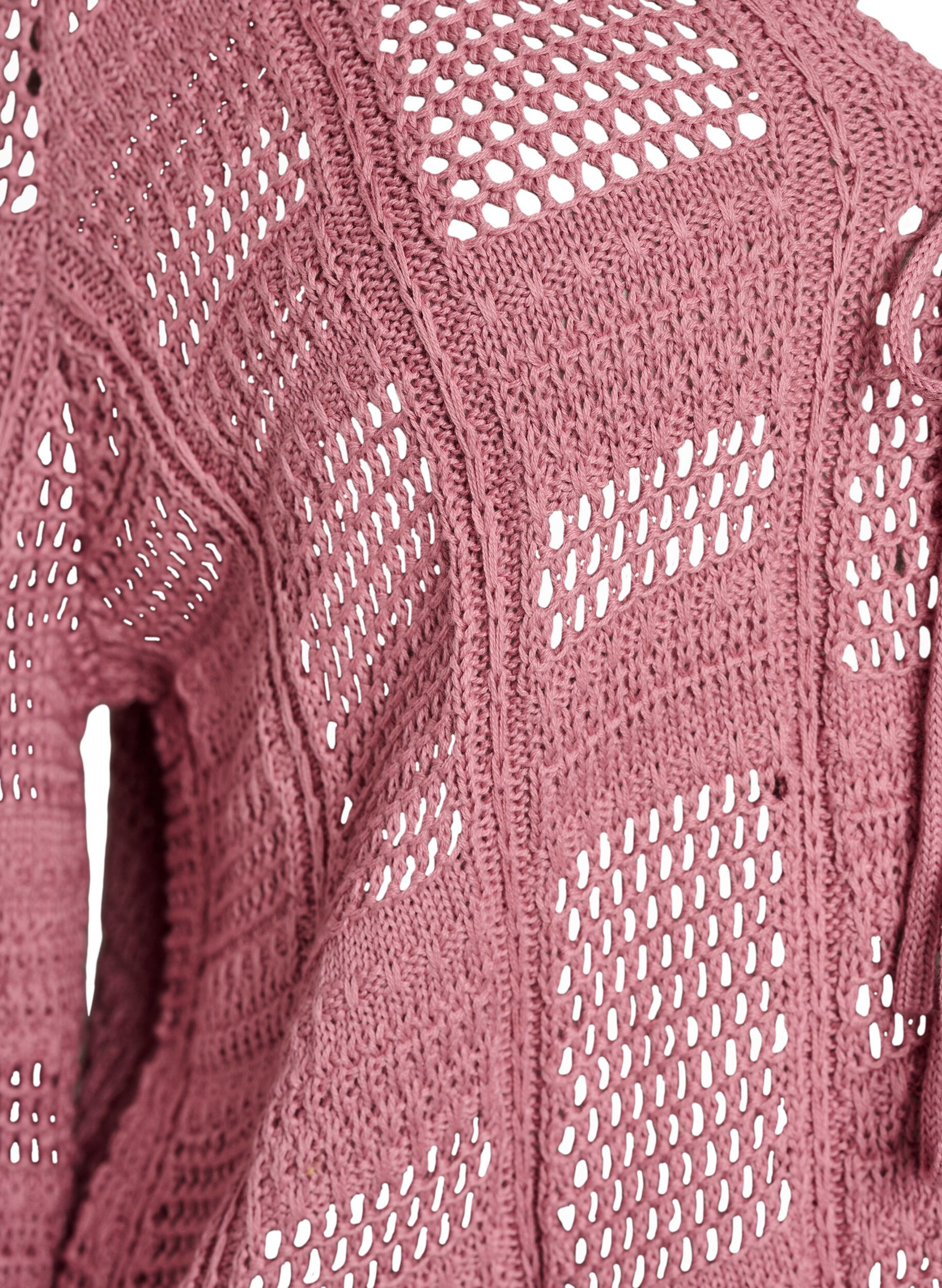 Zizzi Strickjacke mit Bindeb&auml;ndern und Lochmuster, Rot, Packshot image number 2