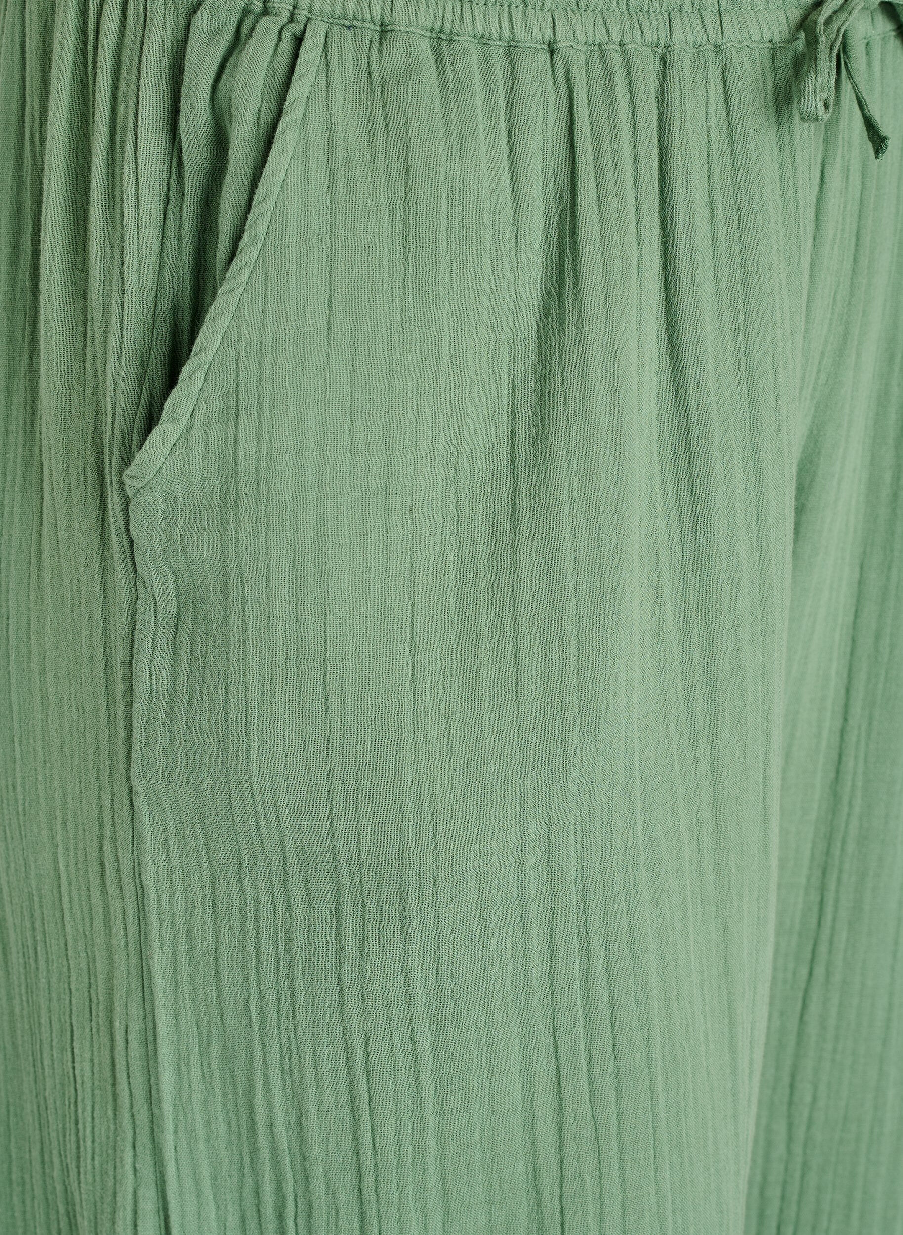 ZizziPantalon taille haute en mousseline de coton &agrave; coupe ample, Vert, Packshot image number 2