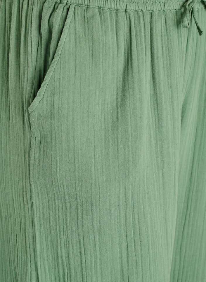 Pantalon taille haute en mousseline de coton &agrave; coupe ample, Vert, Packshot image number 2