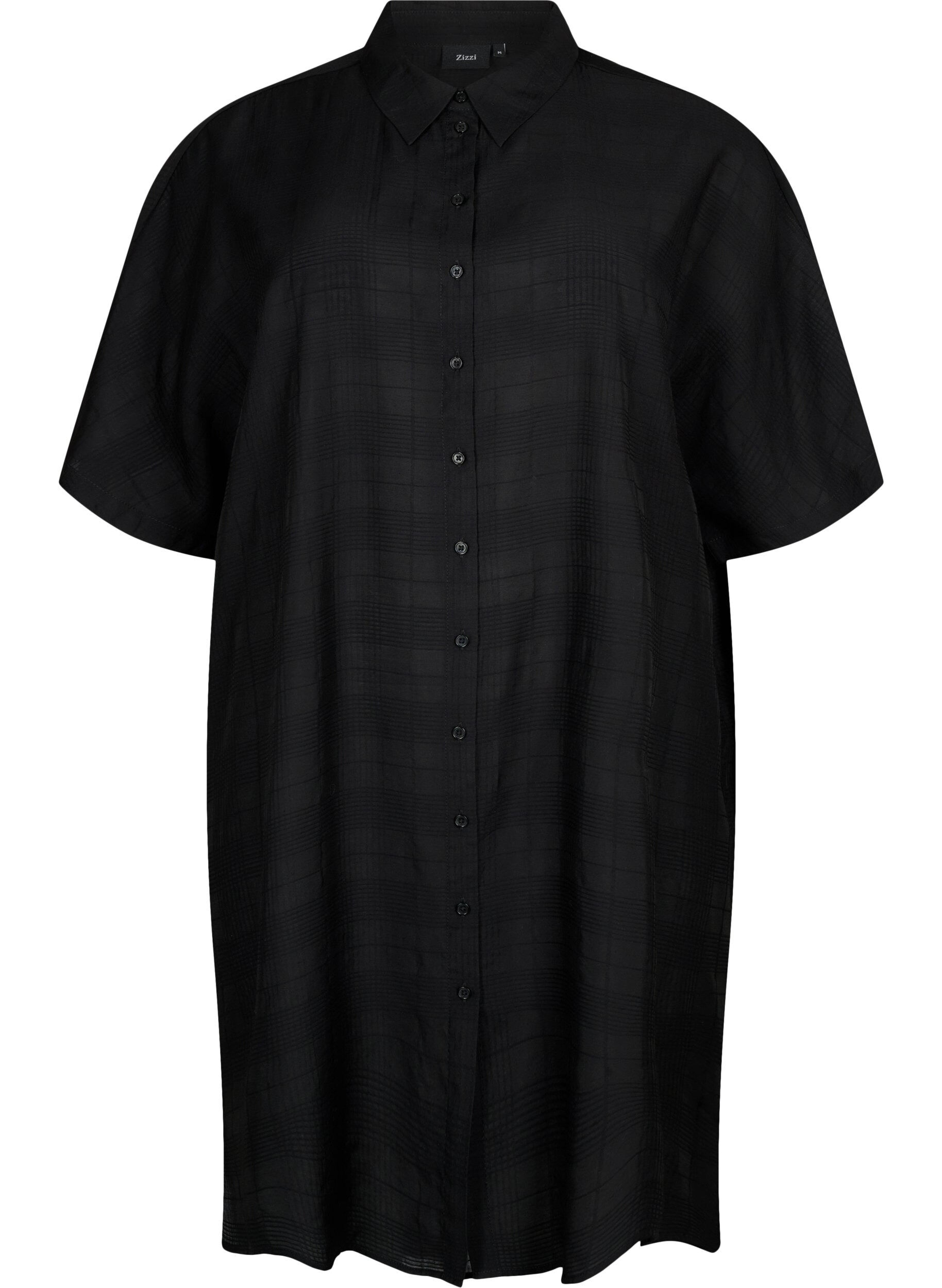 Zizzi Chemise longue en viscose avec structure, Black, Packshot image number 0