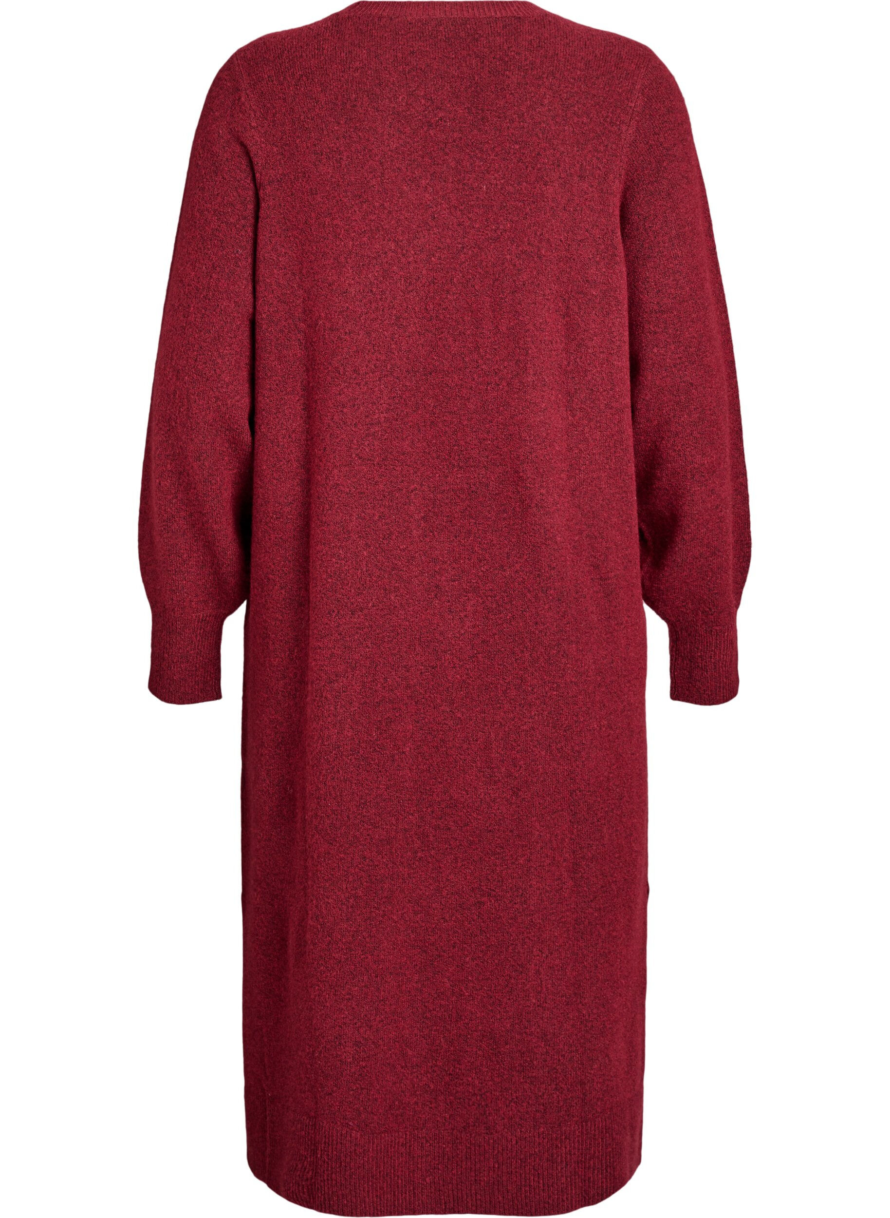 Zizzi Robe en maille &agrave; manches longues et col V, Bordeaux, Packshot image number 1