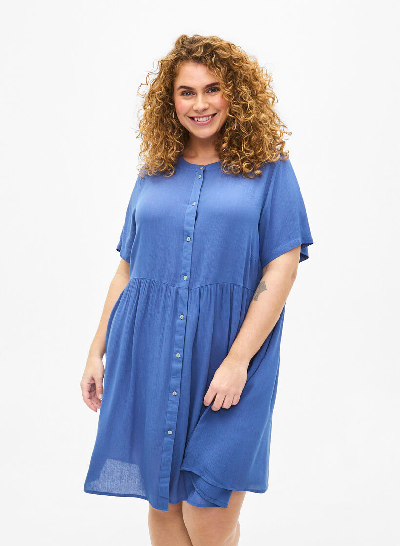 Robe à manches courtes en viscose avec forme en A, Moonlight Blue, Model image number 0