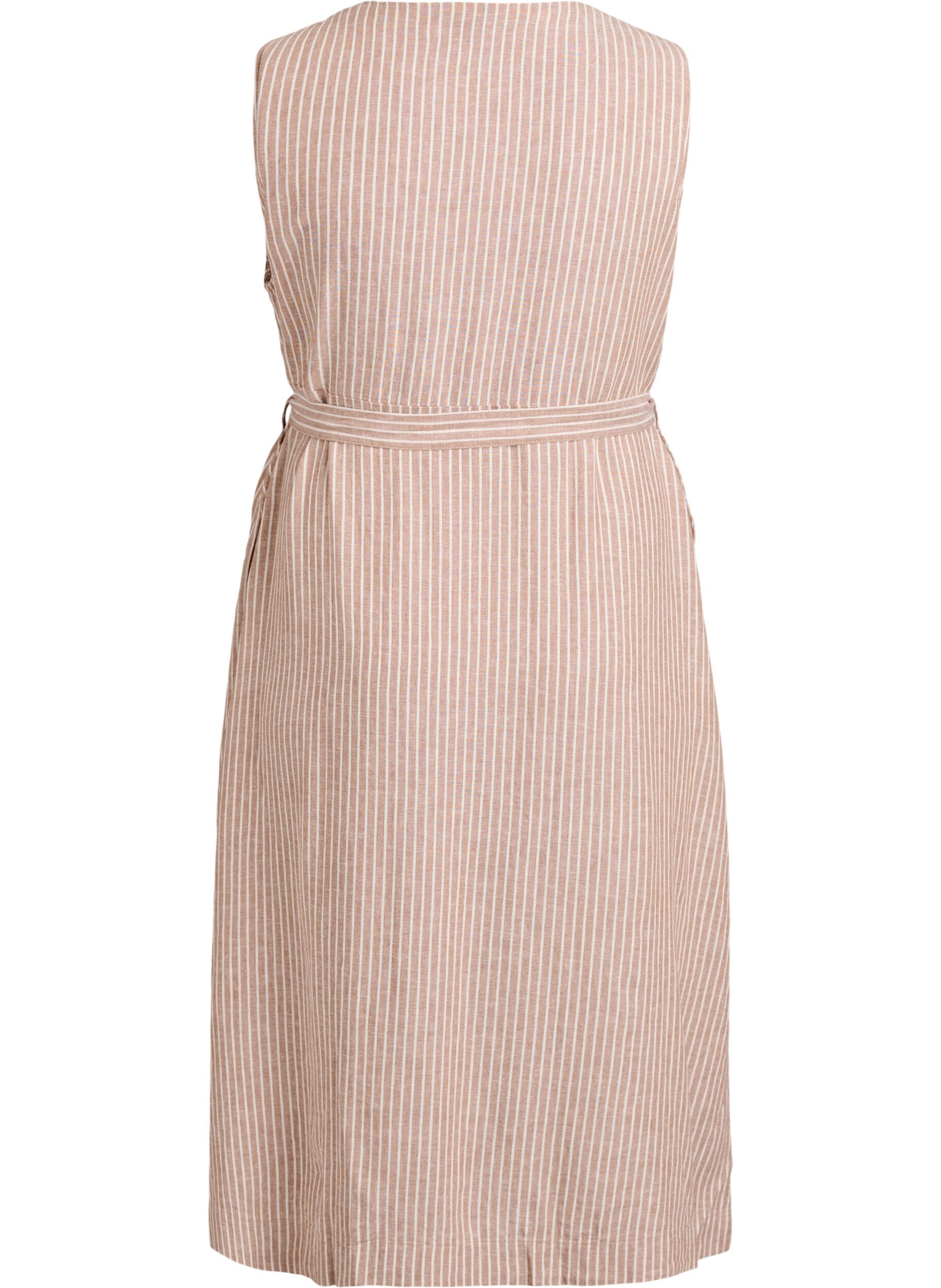 ZizziRobe midi sans manches &agrave; rayures en lin et viscose, Beige, Packshot image number 1