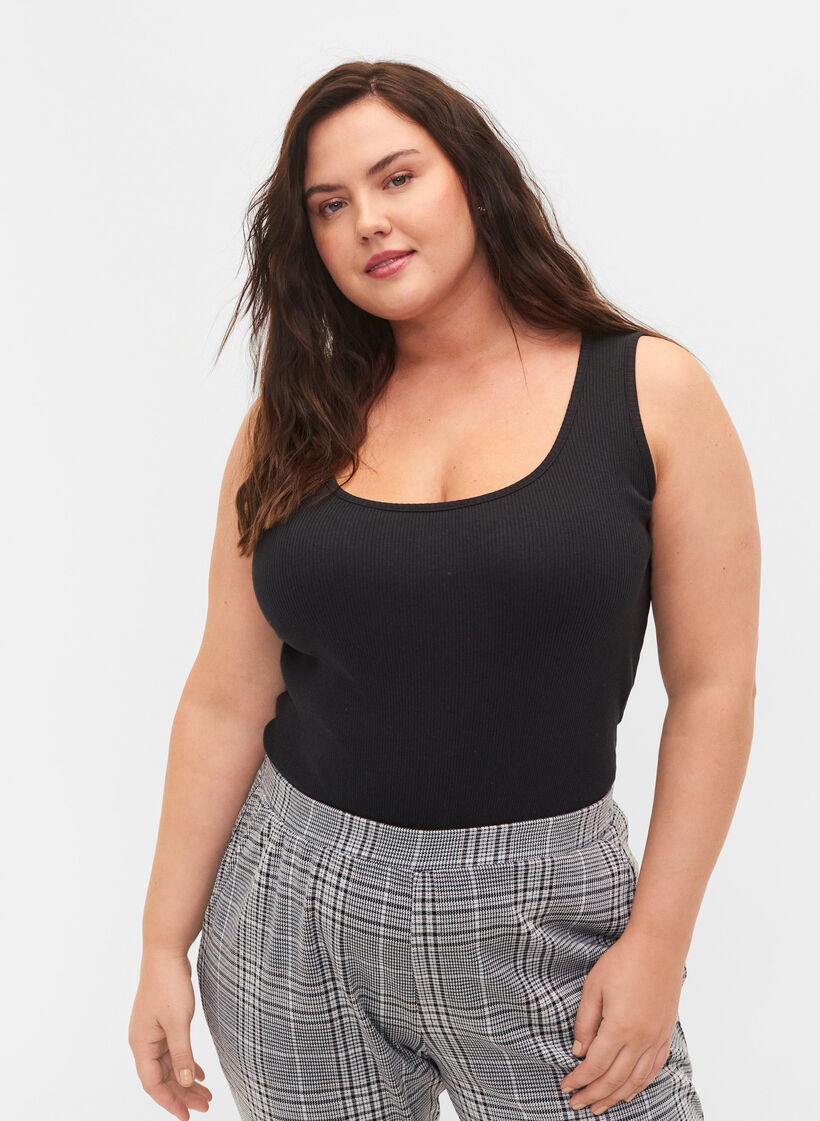 Pack de 2 débardeurs basics à côtes, Black/Bright White, Model image number 0