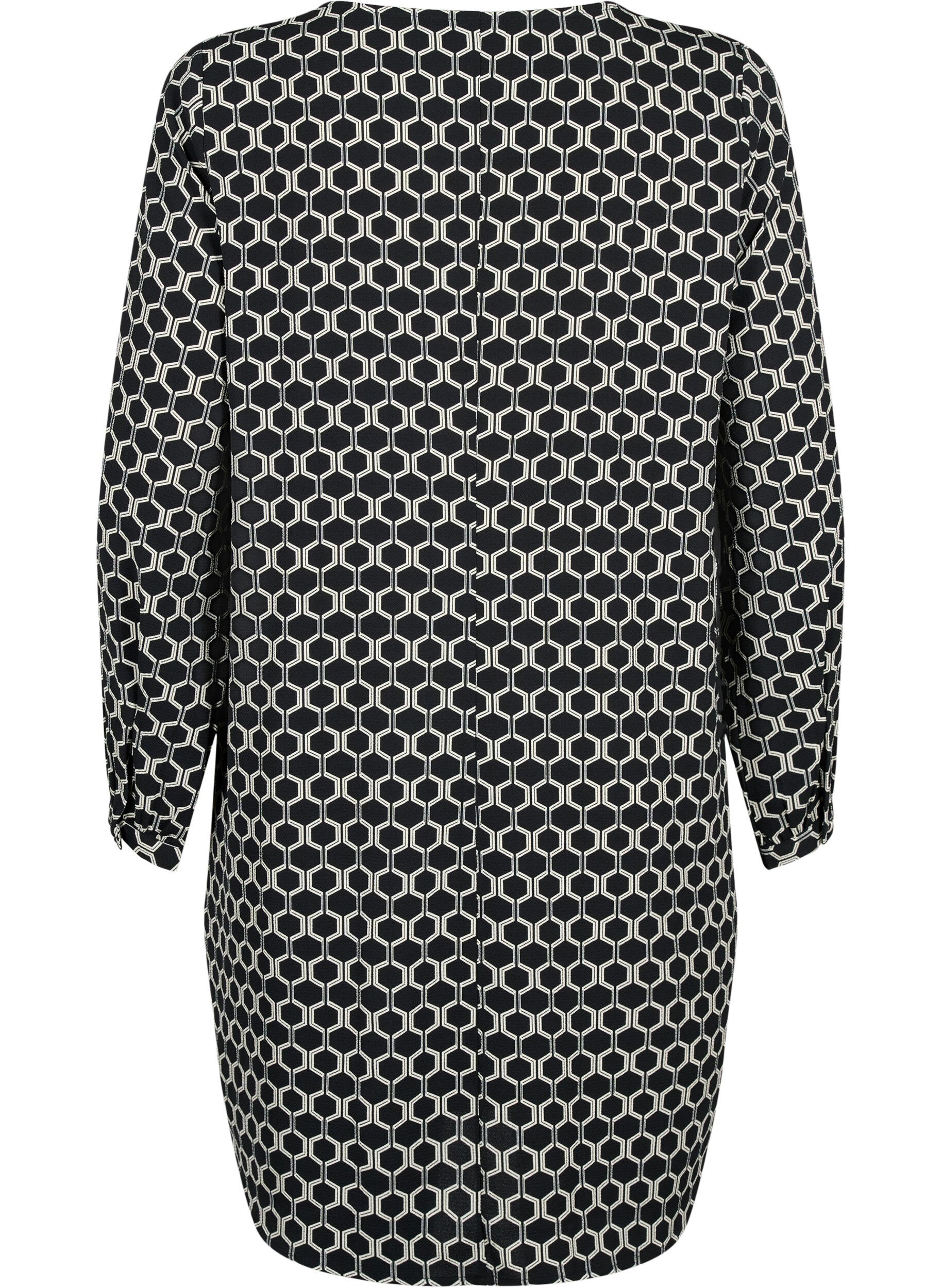 Zizzi Kleid mit V-Ausschnitt und Aufdruck, Black Graphic AOP, Packshot image number 1