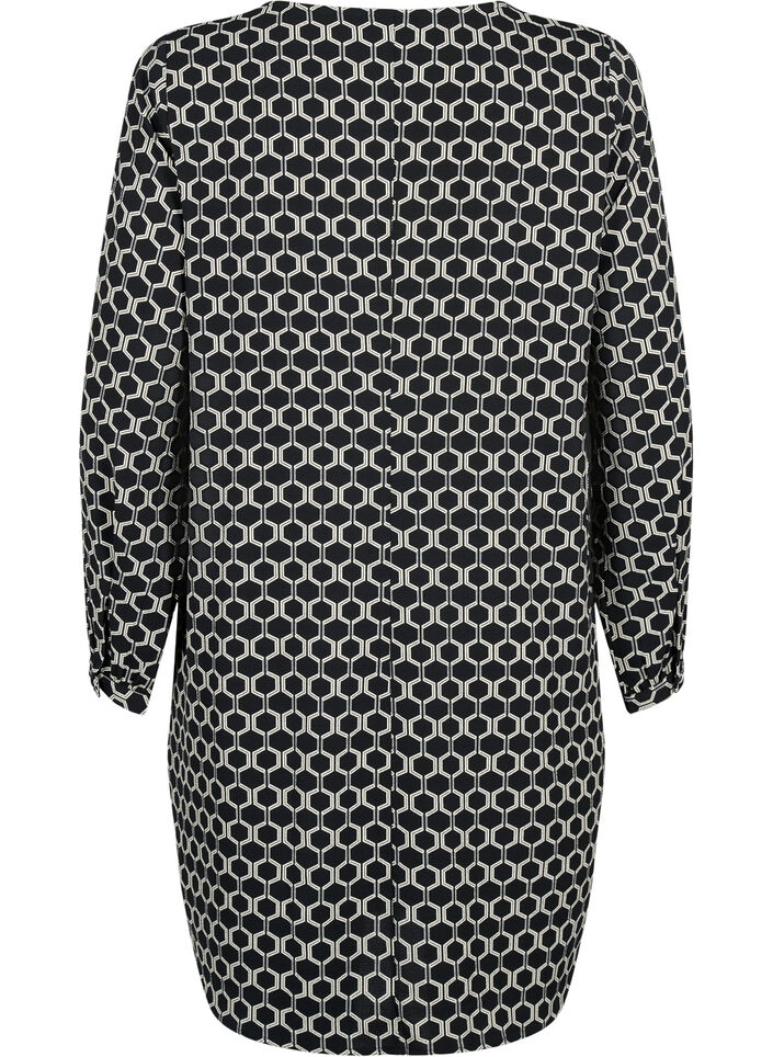 Kleid mit V-Ausschnitt und Aufdruck, Black Graphic AOP, Packshot image number 1