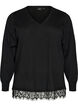 Blouse en maille avec col en V et finitions en dentelle, Noir, Packshot image number 0