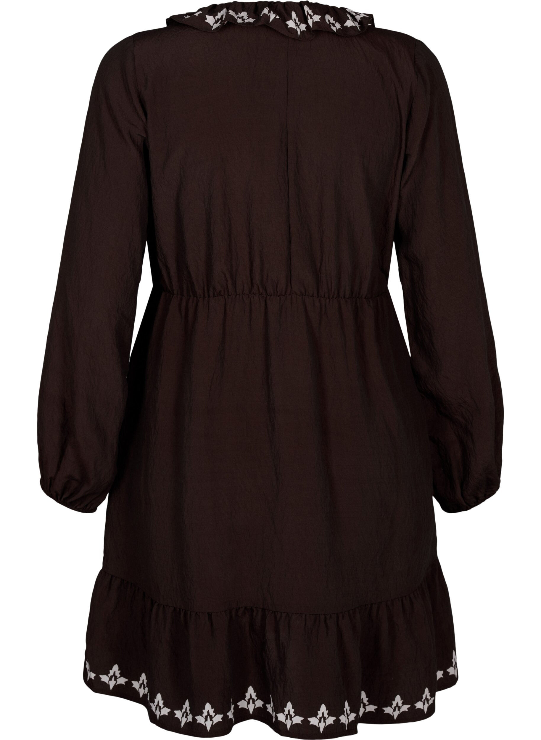 Zizzi Lang&auml;rmeliges Viskosekleid mit Muster, Braun, Packshot image number 1