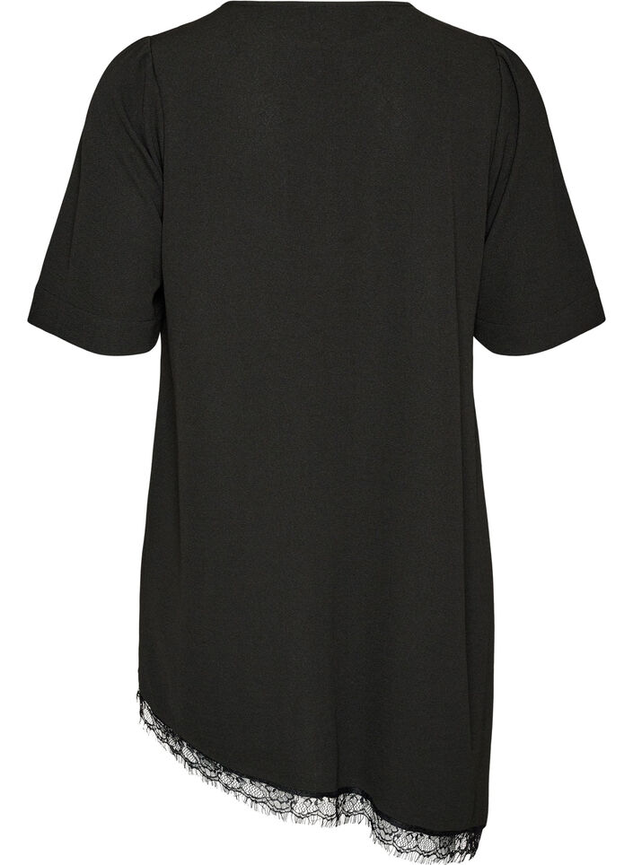 Tunique avec bordure en dentelle asym&eacute;trique, Noir, Packshot image number 1