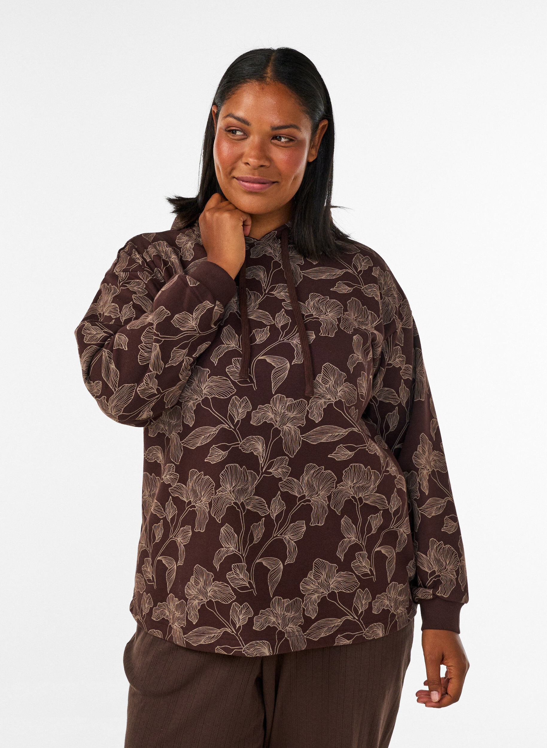 Hoodie mit All-over-Print, Braun, Model