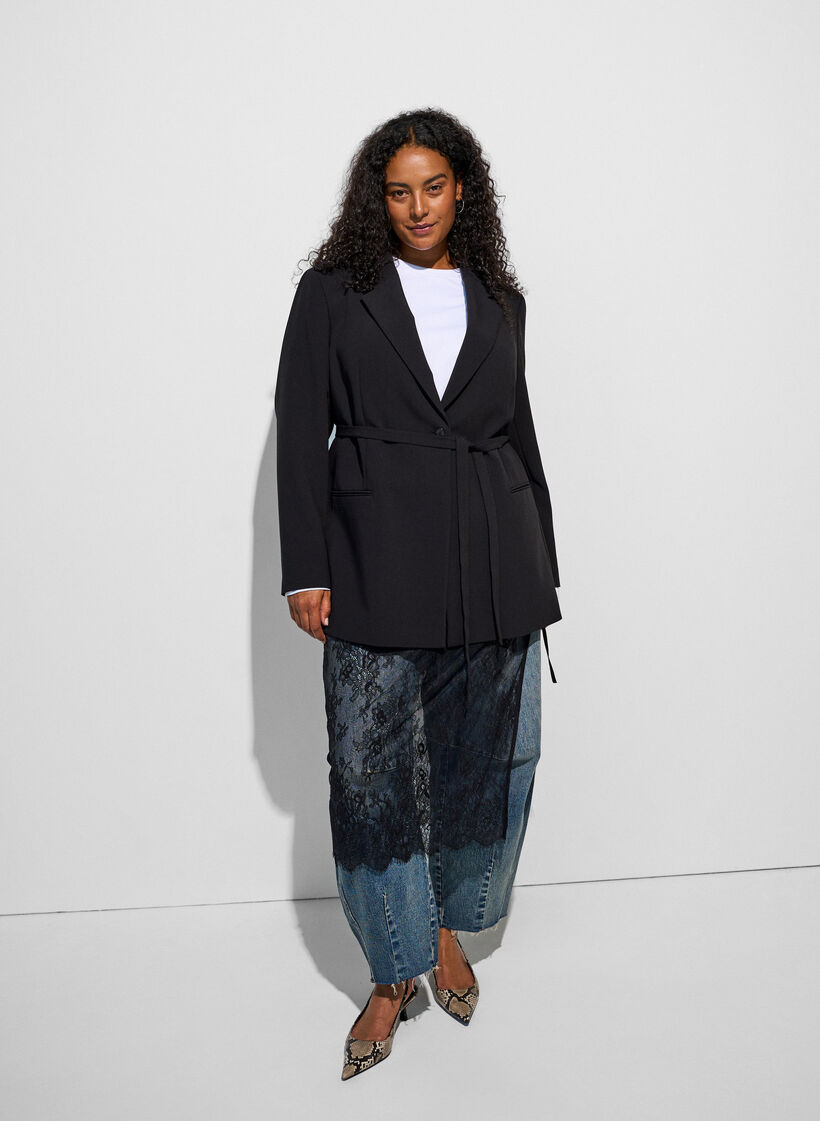 Blazer mit abnehmbarem Bindeg&uuml;rtel, Schwarz, Model image number 0