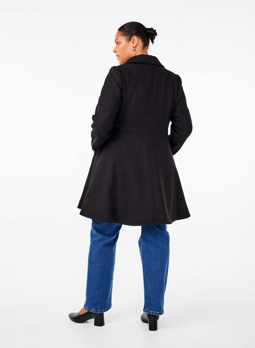 Wollmantel in A-Linie mit Taschen, Schwarz, Model image number 2