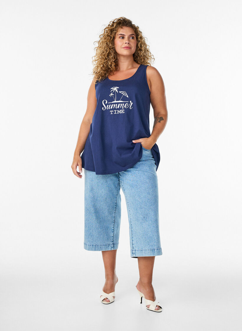 Top en coton avec forme en A, Bleu, Model image number 1