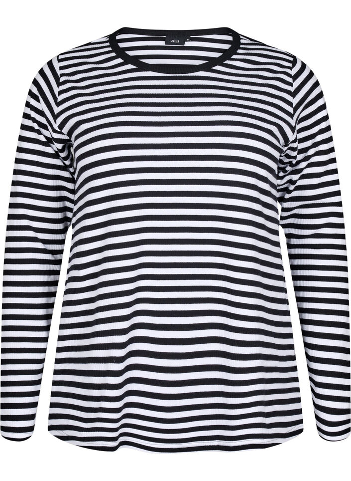 Gestreifte Bluse mit langen Ärmeln, Schwarz, Packshot image number 0