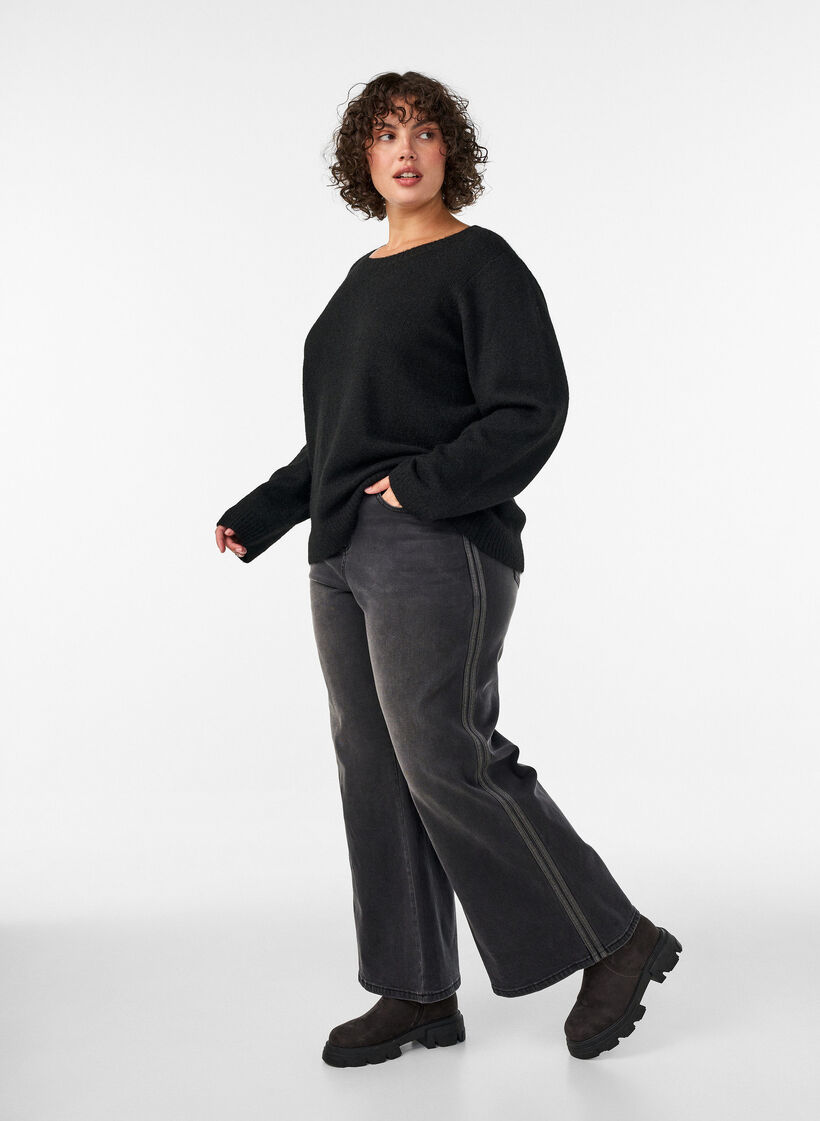 Jeans in weiter Passform mit vertikalen Denimdetails, Grau, Model image number 2