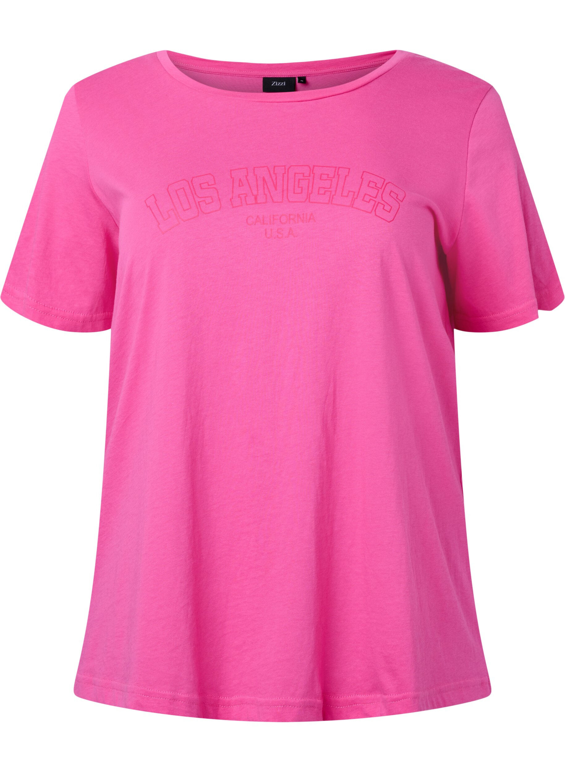 Zizzi T-Shirt aus Baumwolle mit Textprint, Shocking Pink W. LOS, Packshot image number 0