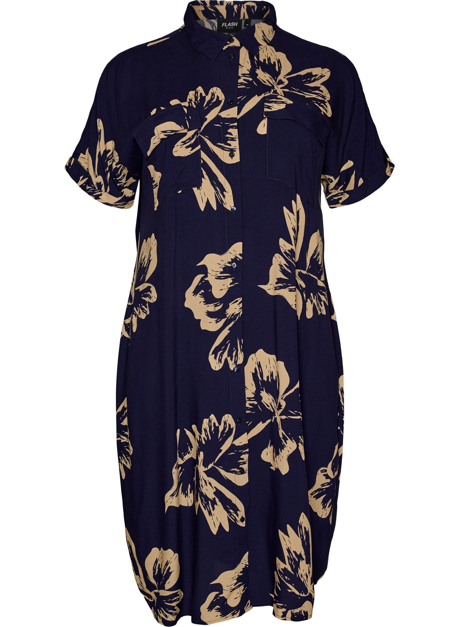 Zizzi Langes Hemdkleid mit kurzen &Auml;rmeln, Blau, Packshot image number 0