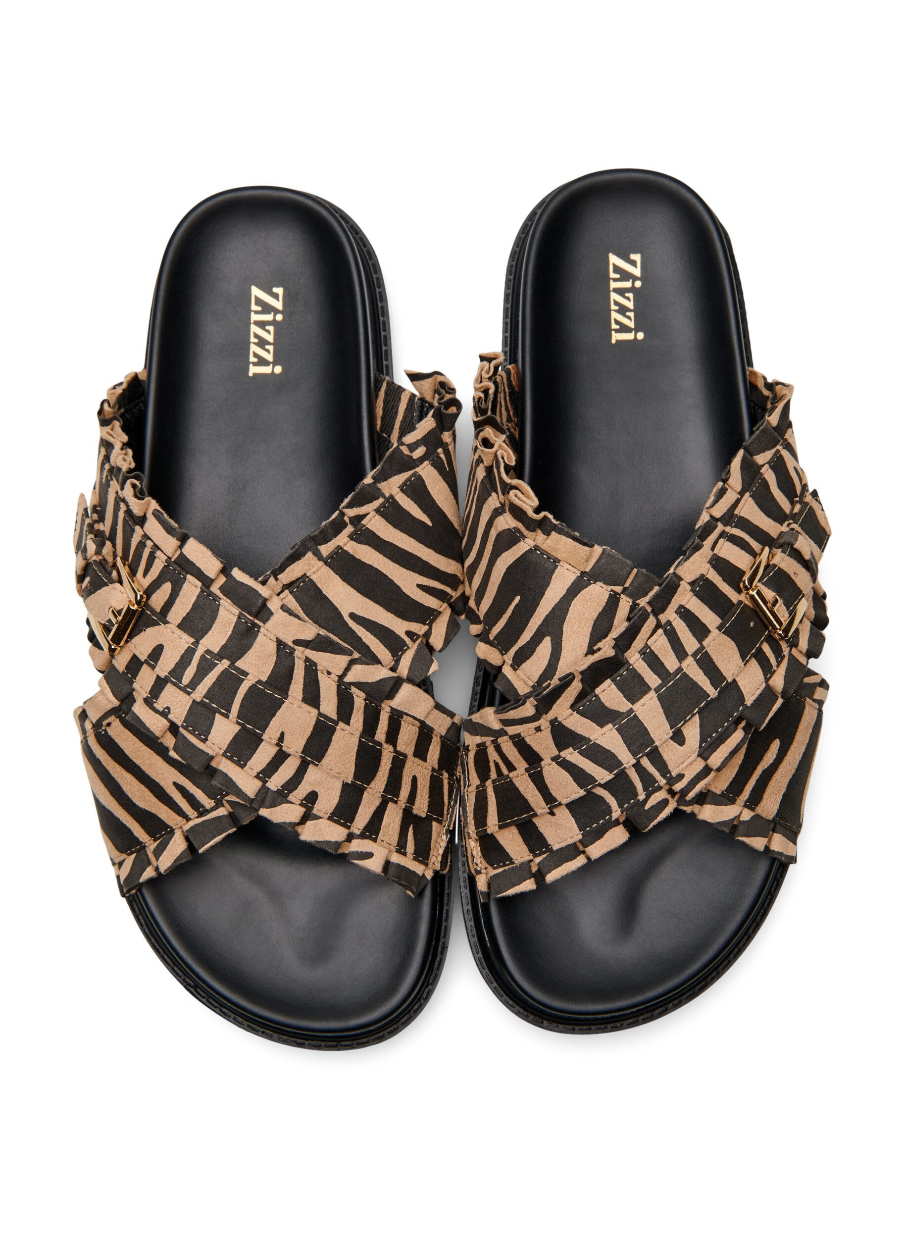 Zizzi Sandalen mit &uuml;berkreuzten Riemen und R&uuml;schenkanten, Braun, Packshot image number 2
