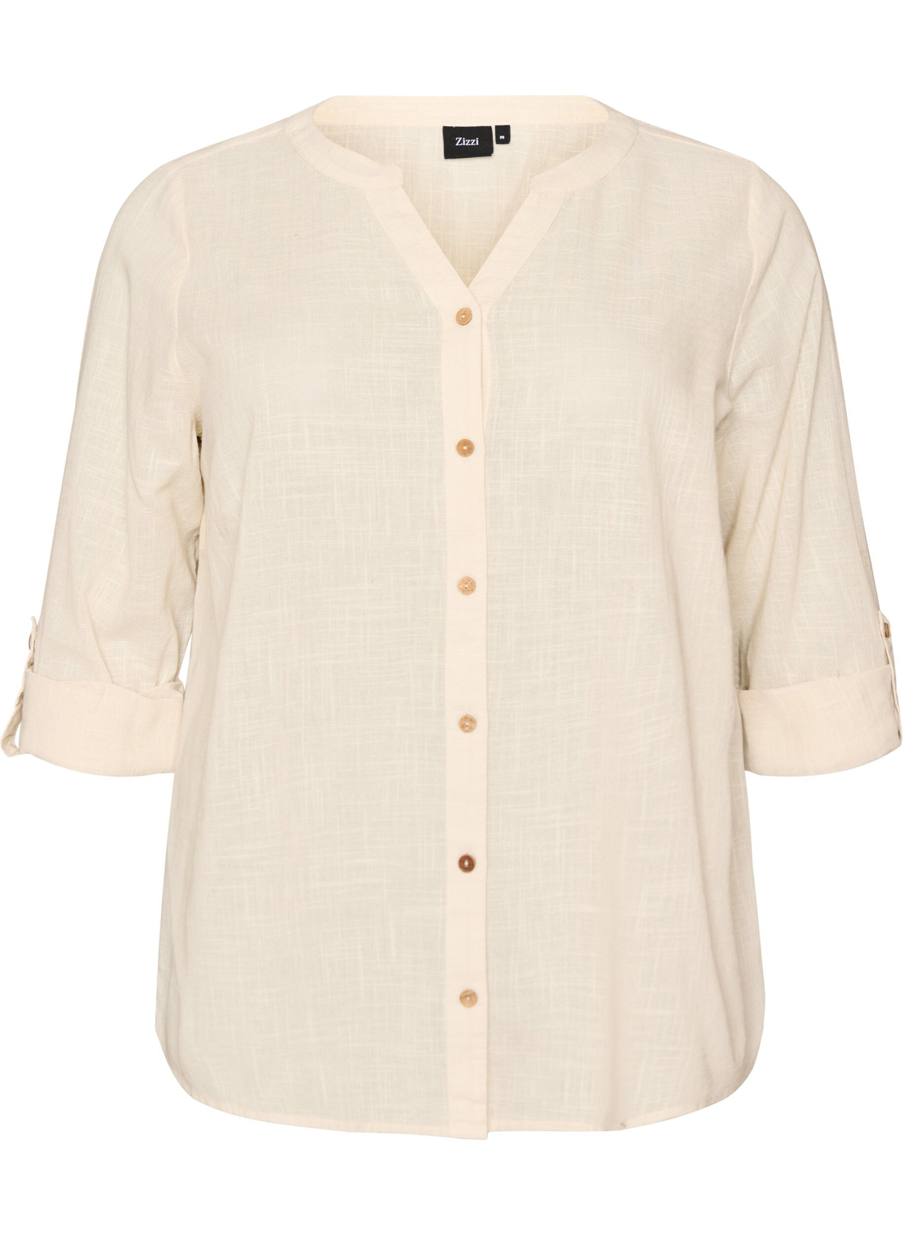 ZizziBaumwollbluse mit V-Ausschnitt, Vanille, Packshot image number 0