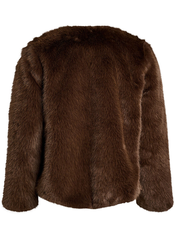 Veste courte en fausse fourrure ouverte sur le devant, Marron, Packshot image number 1