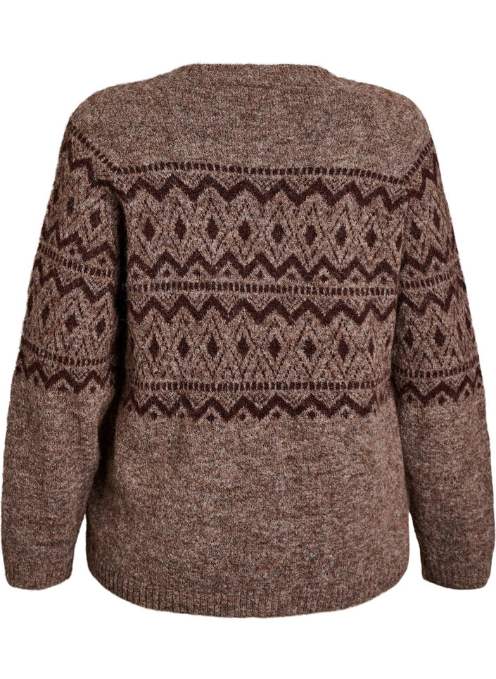 Strickjacke mit Jacquardmuster, Braun, Packshot image number 1