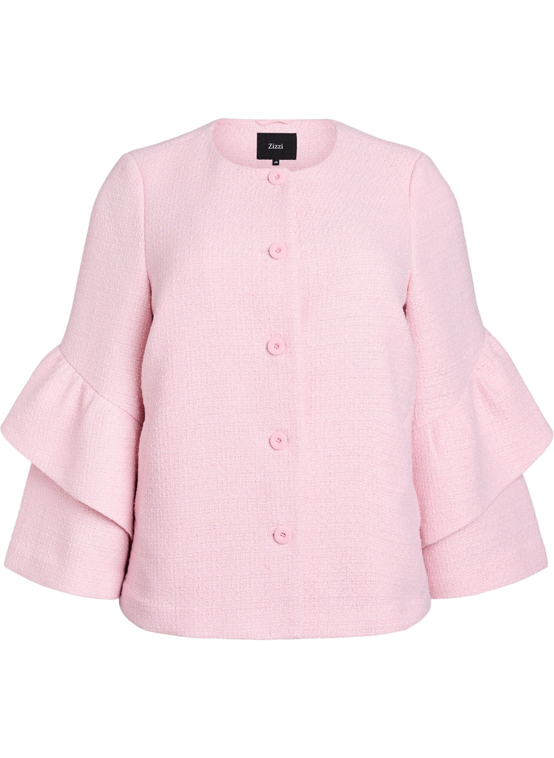 Zizzi Jacke aus Boucl&eacute; mit R&uuml;schendetails, Pink, Packshot image number 0