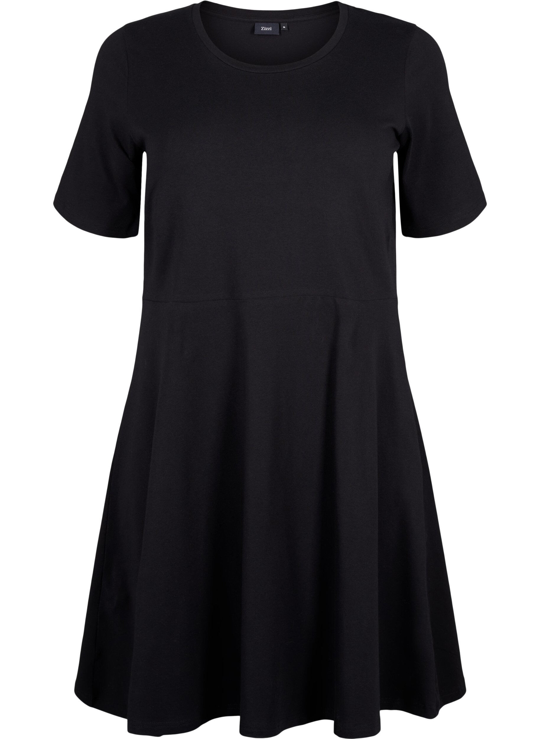 Zizzi Robe en coton de couleur unie avec des manches courtes, Black Solid, Packshot image number 0
