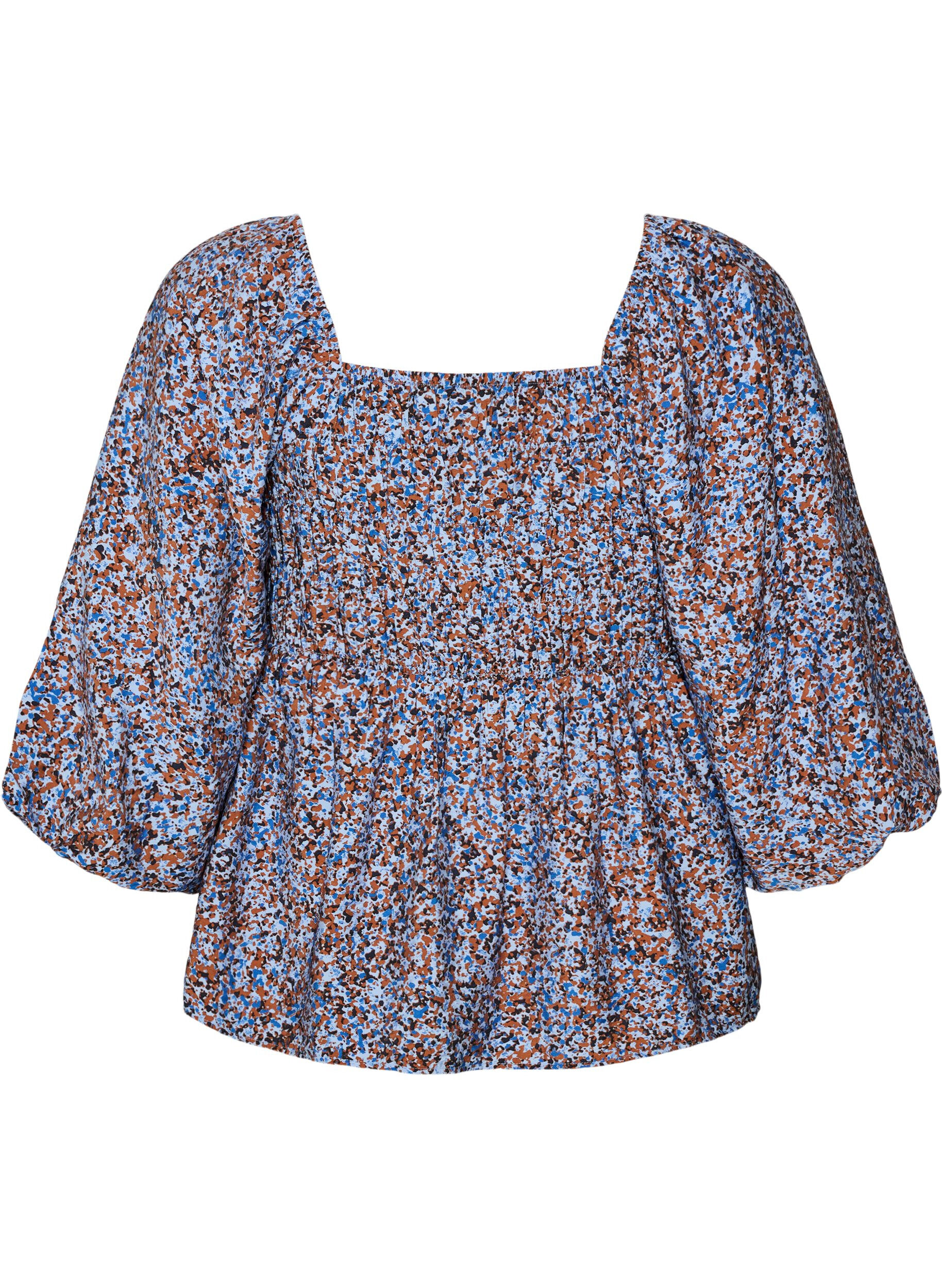 ZizziBluse mit Smock und Karree-Ausschnitt, Blau, Packshot image number 1