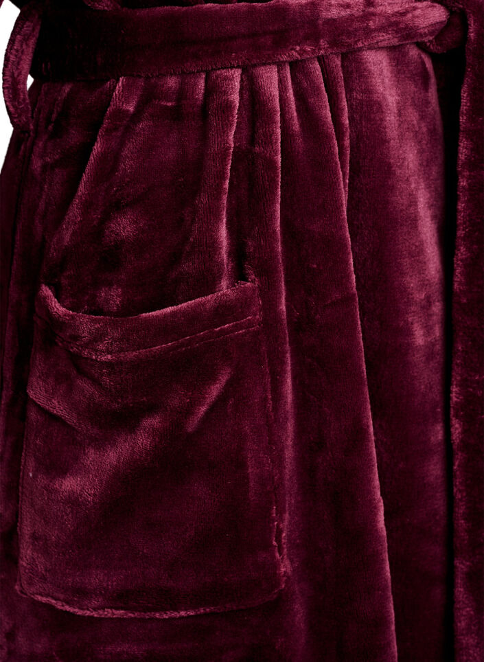 Morgenmantel aus weichem Velours mit Taschen, Dunkles Bordeaux, Packshot image number 3