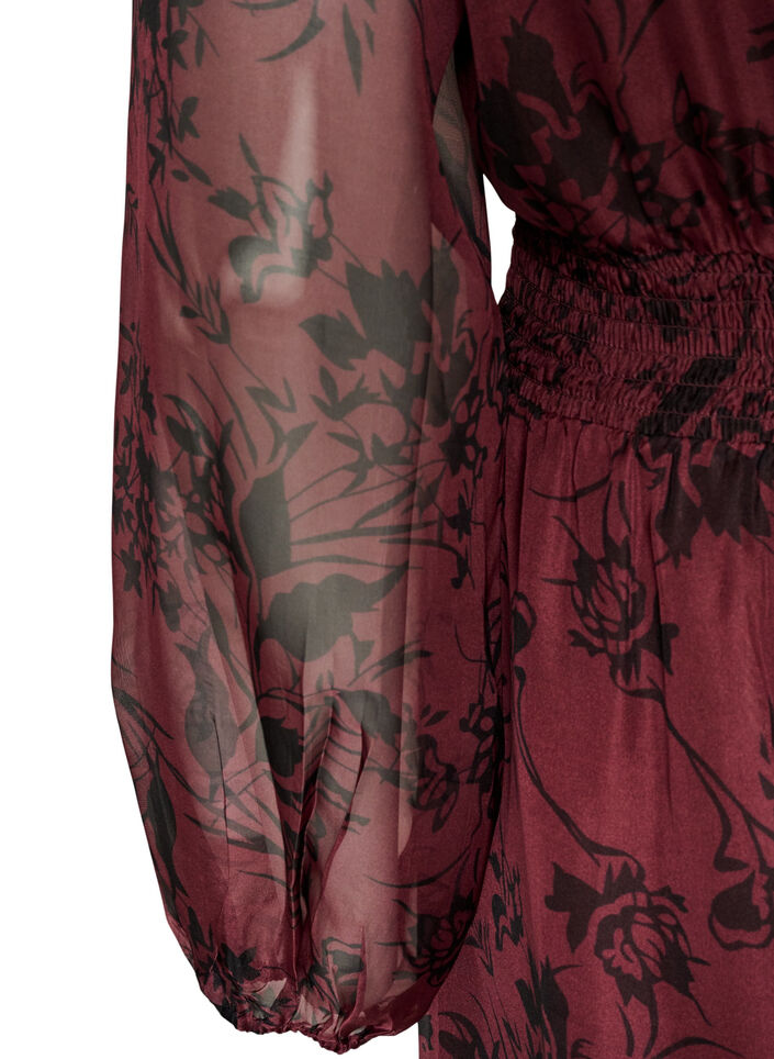 Maxikleid mit floralem Print und Smock, Dunkles Bordeaux, Packshot image number 3