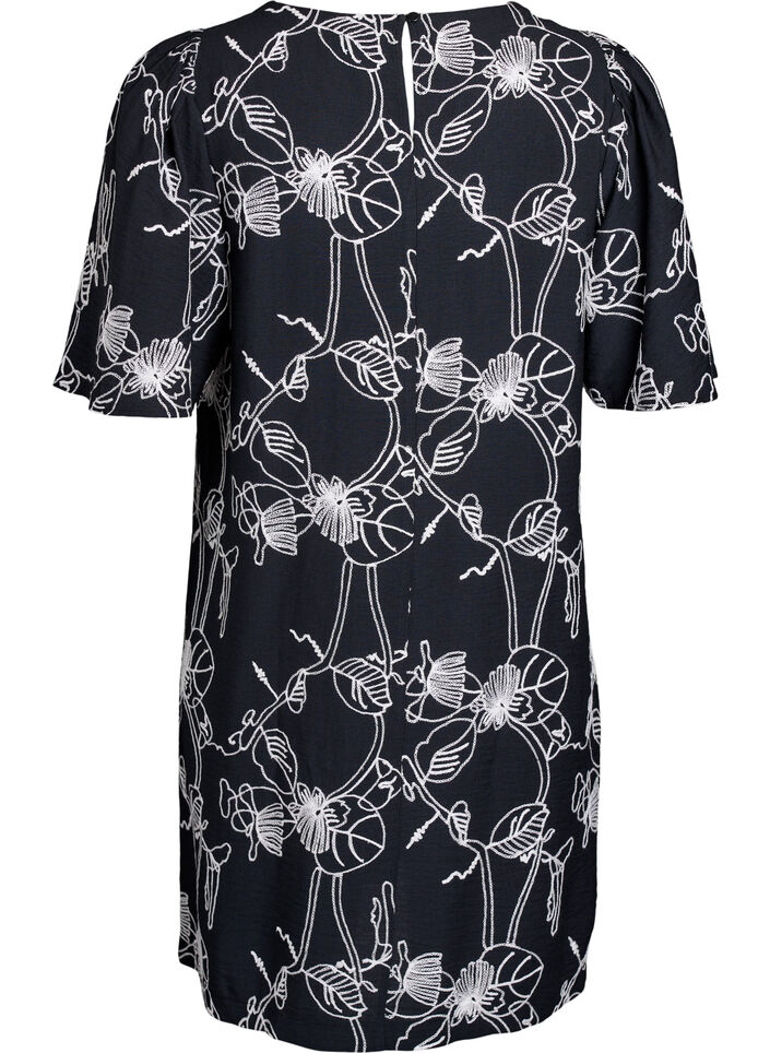 Robe trap&egrave;ze courte &agrave; motif brod&eacute;, Noir, Packshot image number 1
