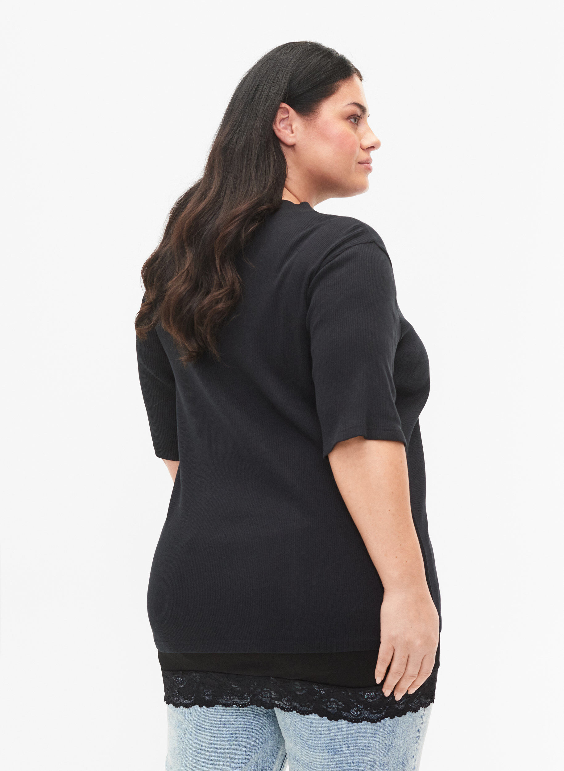 Zizzi Extenseurs de haut 2-pack avec bordure en dentelle, Black/Black, Model image number 1