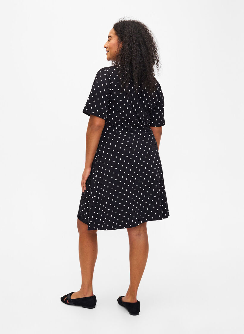 Baumwollkleid mit kurzen Ärmeln und Punkten, Black w. White Dot, Model image number 1