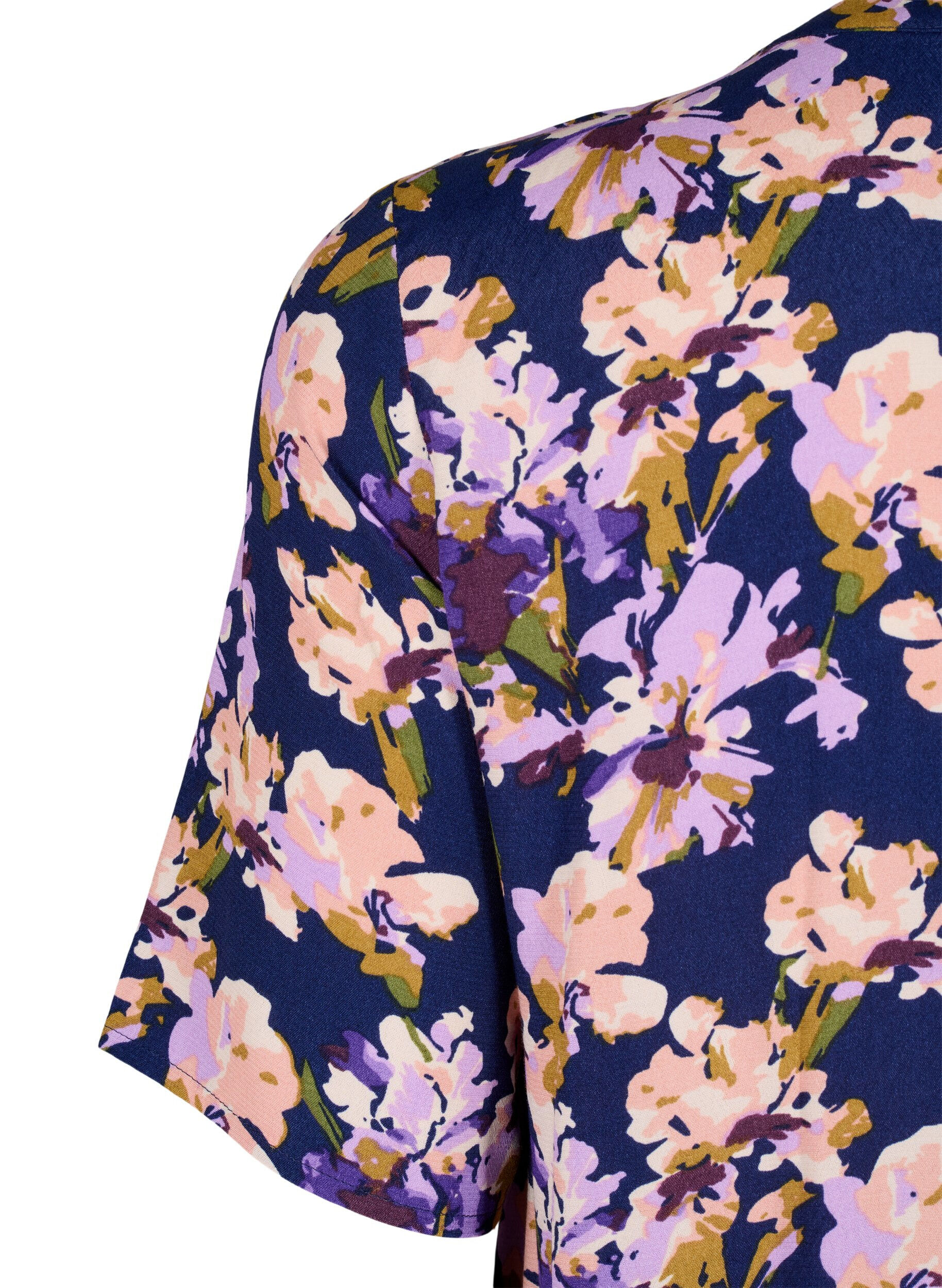 Zizzi Kurz&auml;rmliges Viskose-Kleid mit Aufdruck, Small Flower AOP, Packshot image number 3