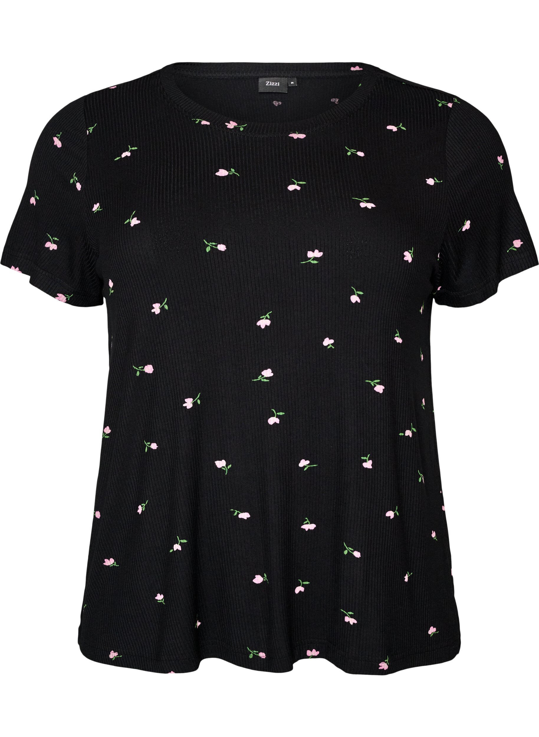 ZizziHaut de pyjama &agrave; imprim&eacute; floral et texture c&ocirc;tel&eacute;e, Noir, Packshot image number 0