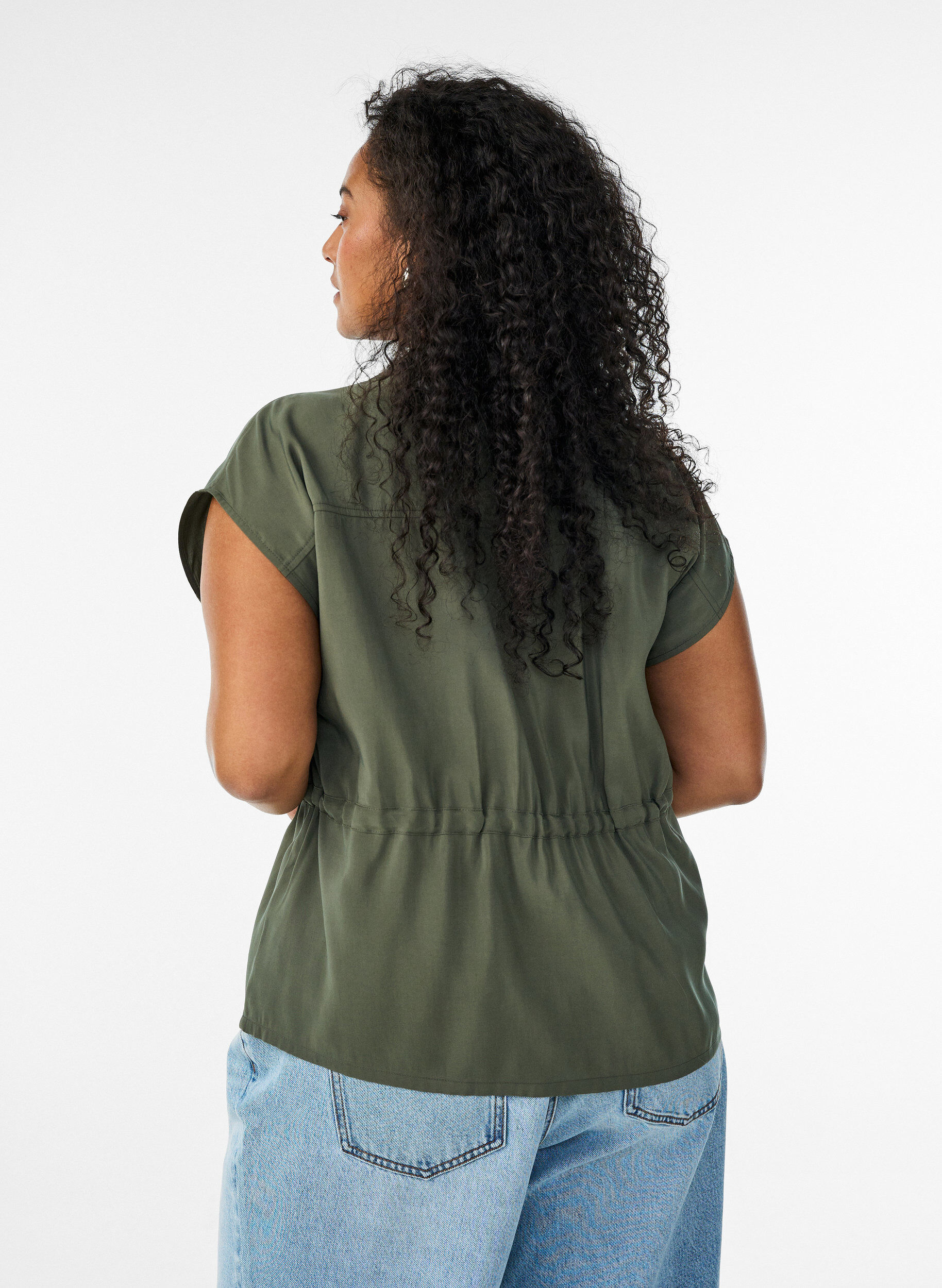 ZizziGilet en modal avec fermeture &eacute;clair et ceinture &agrave; nouer, Vert, Model image number 2