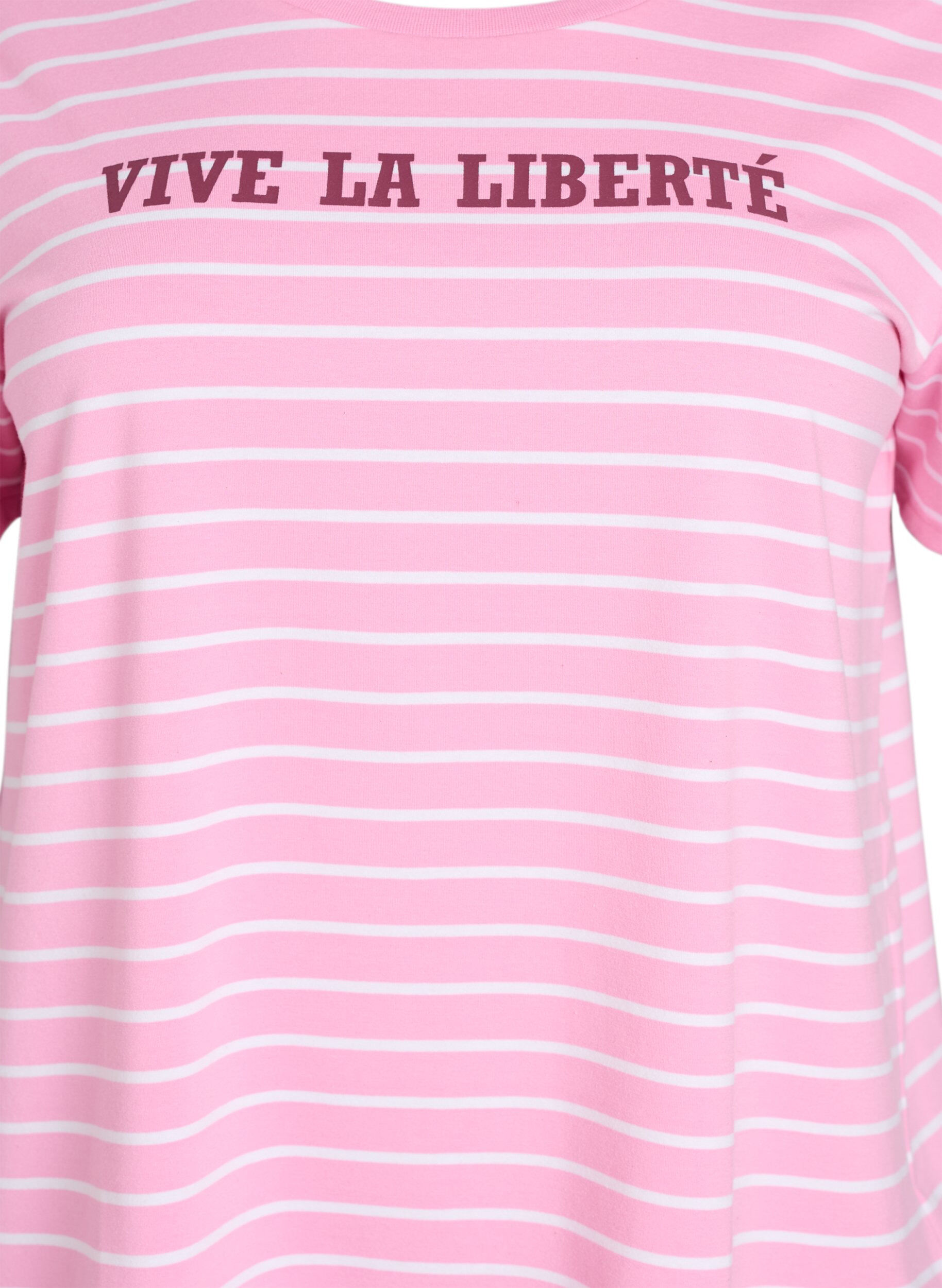 Zizzi Gestreiftes T-Shirt mit Text-Print, Pink, Packshot image number 2
