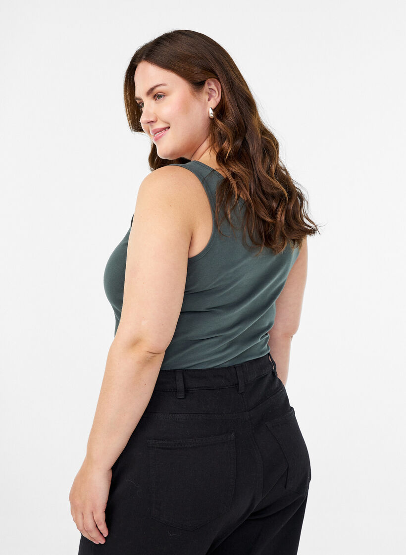 Solide Farbe Grundoberteil aus Baumwolle, Grün, Model image number 2