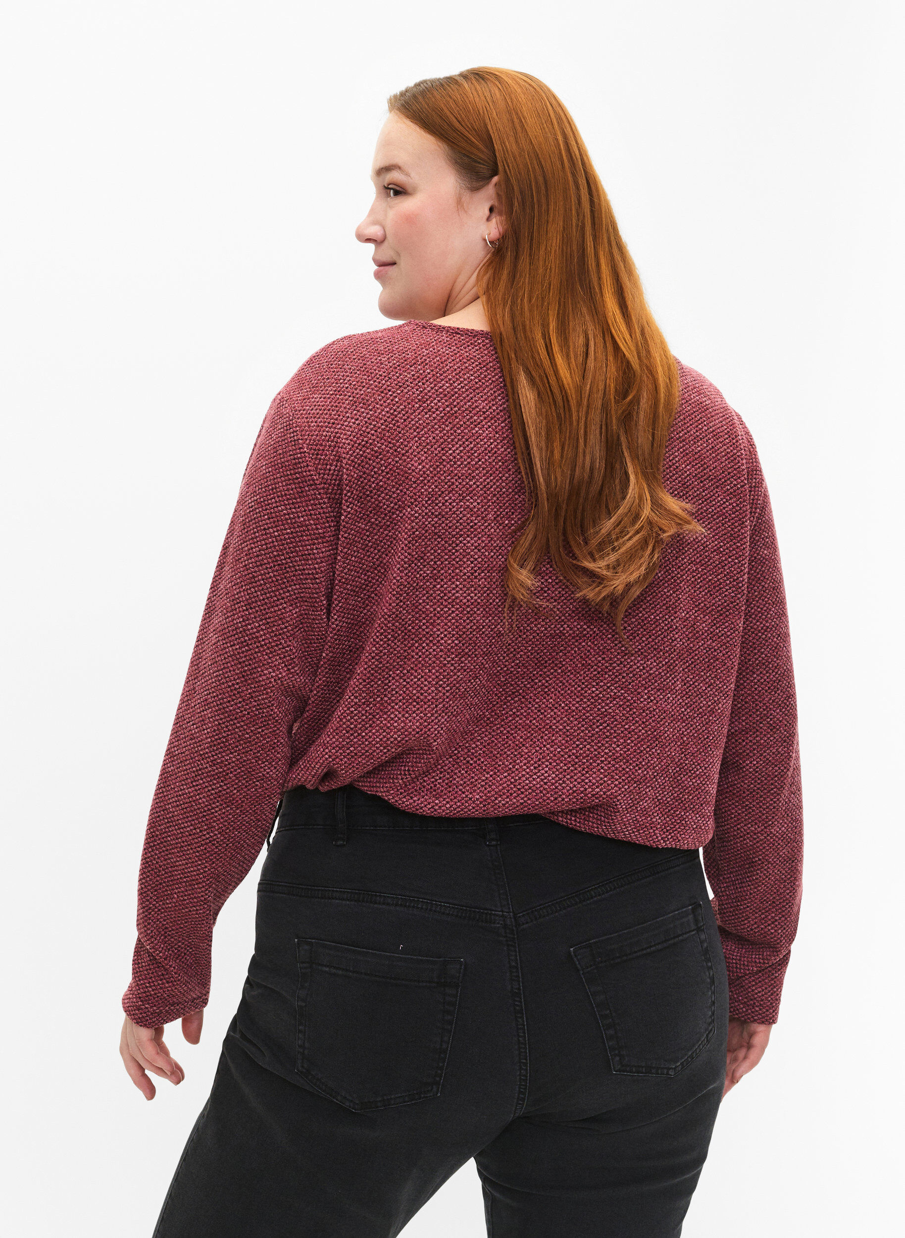 Zizzi Melange Bluse mit rund um den Neck und langen &Auml;rmel, Dry Rose, Model image number 1