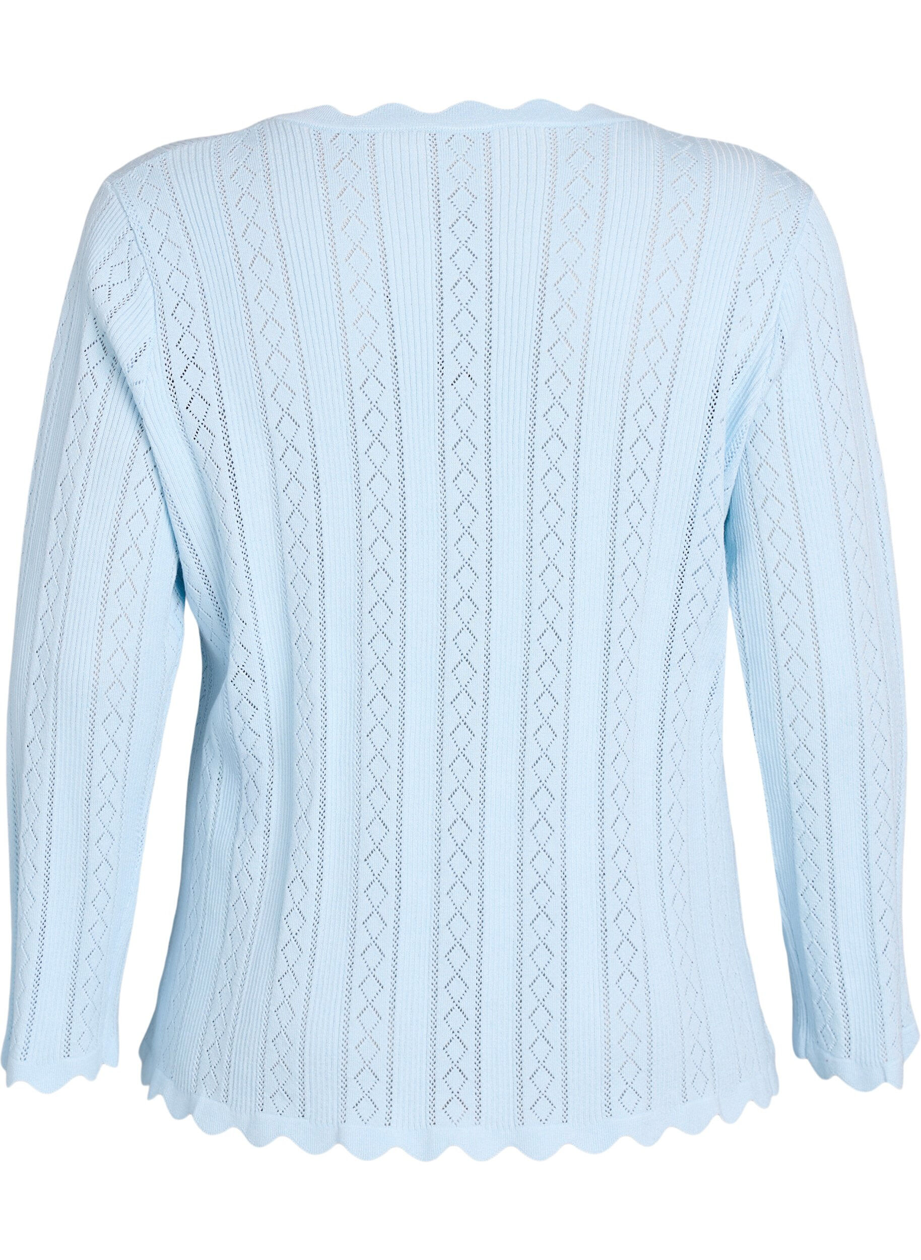 ZizziCardigan avec broderie ajour&eacute;e et bords ondul&eacute;s, Bleu Clair, Packshot image number 1