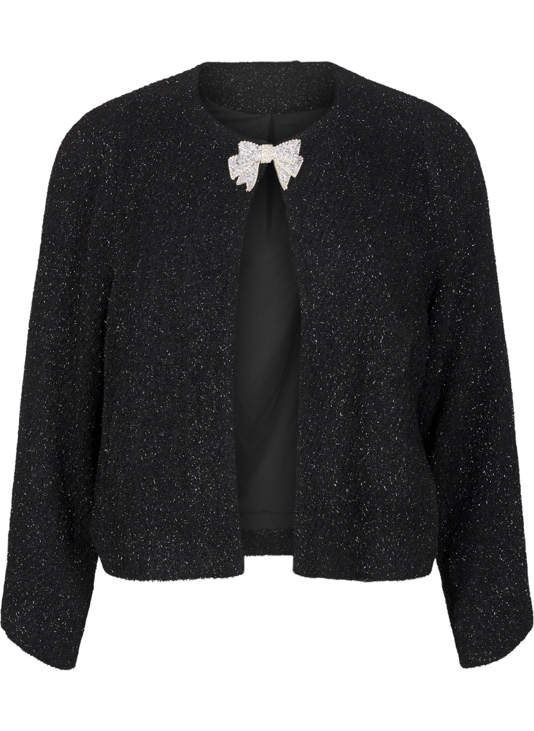 Zizzi Jacke mit Schleife und Glitzerfaden, Black, Packshot image number 0